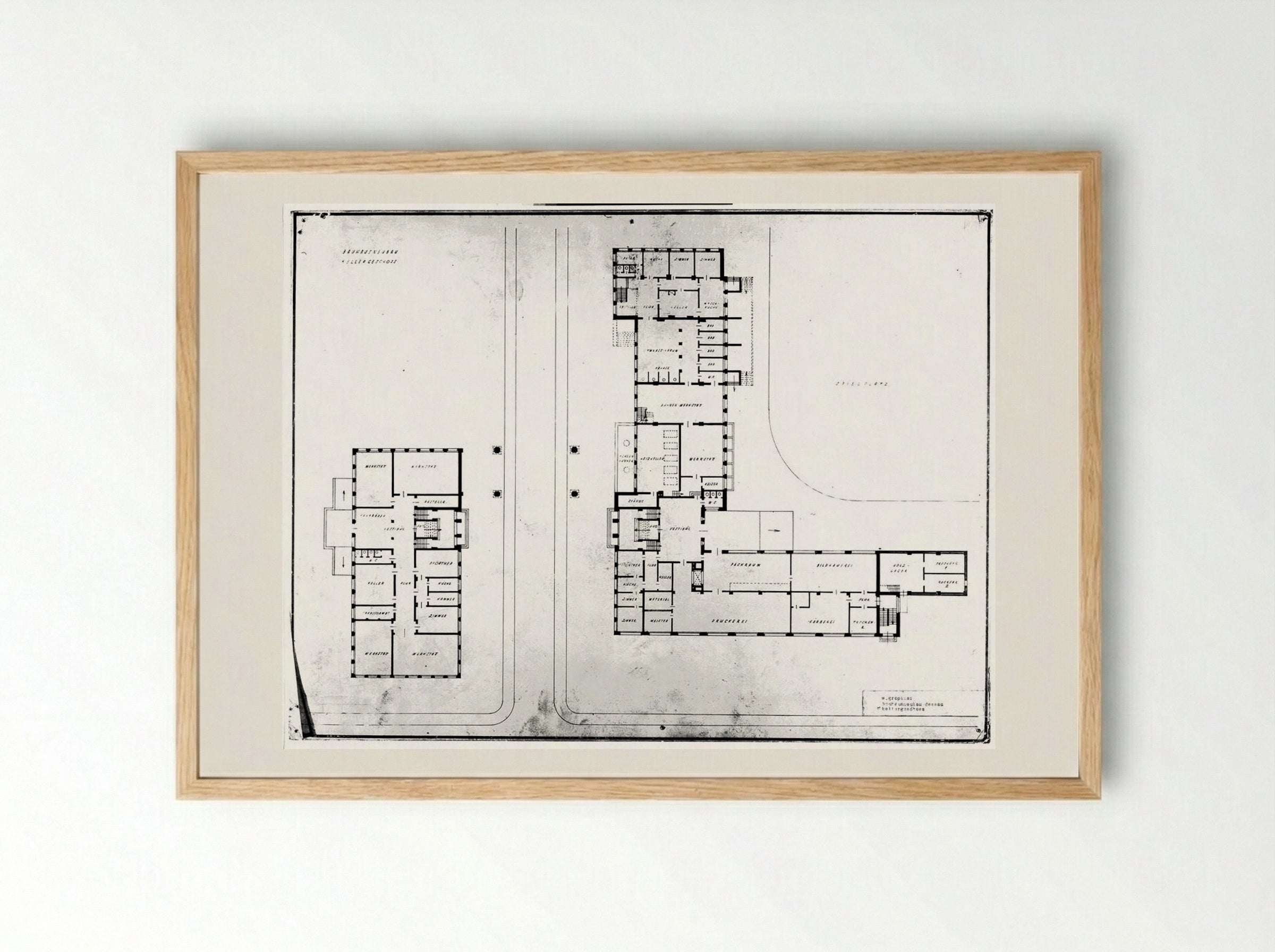 Bauhaus Building, Dessau: Basement Plan - Walter Gropius - Framed Print Wood