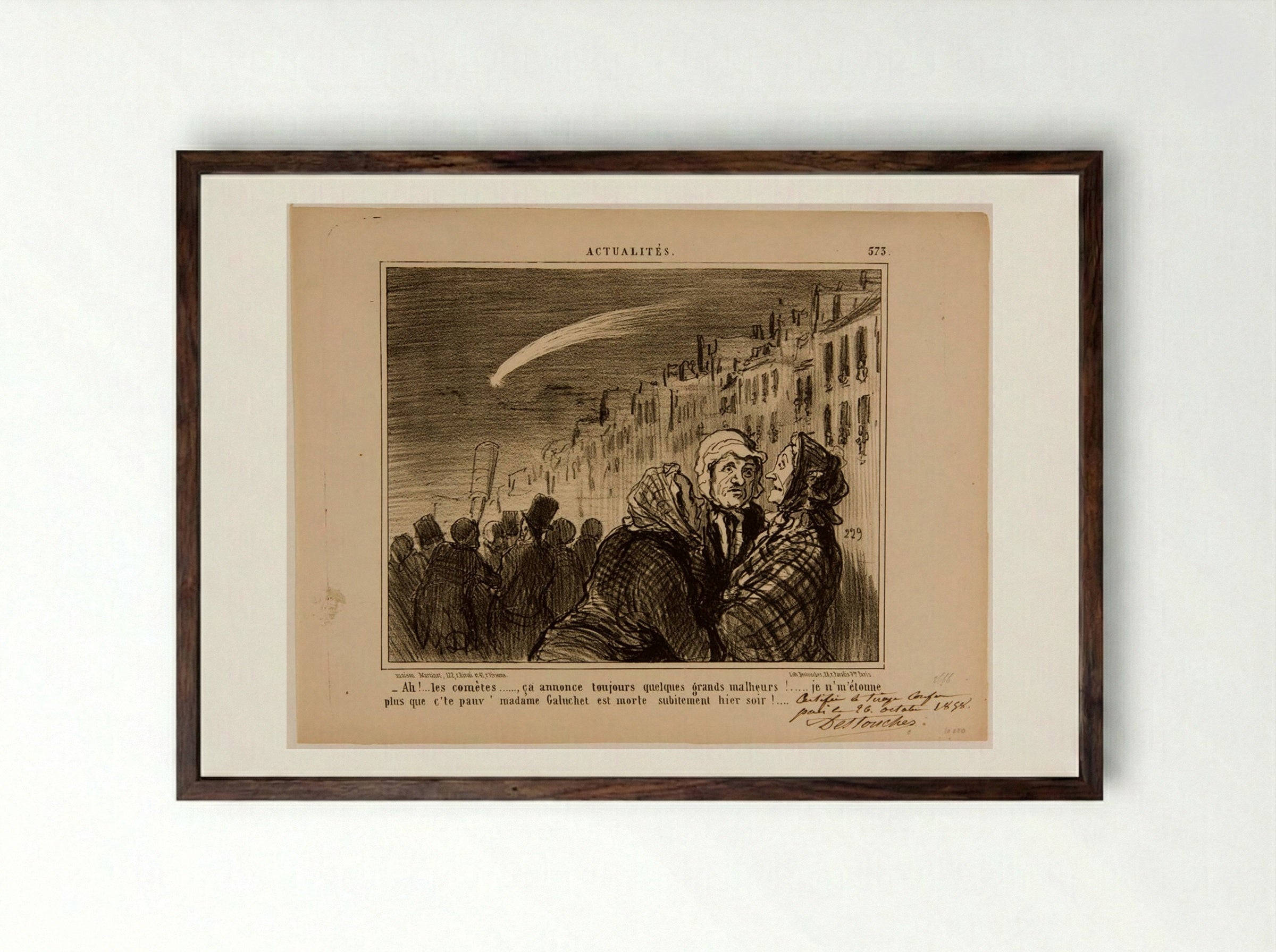 Ah!...the comets..., that always signals some great misfortunes! - Honoré-Victorin Daumier - Framed Print Dark Wood