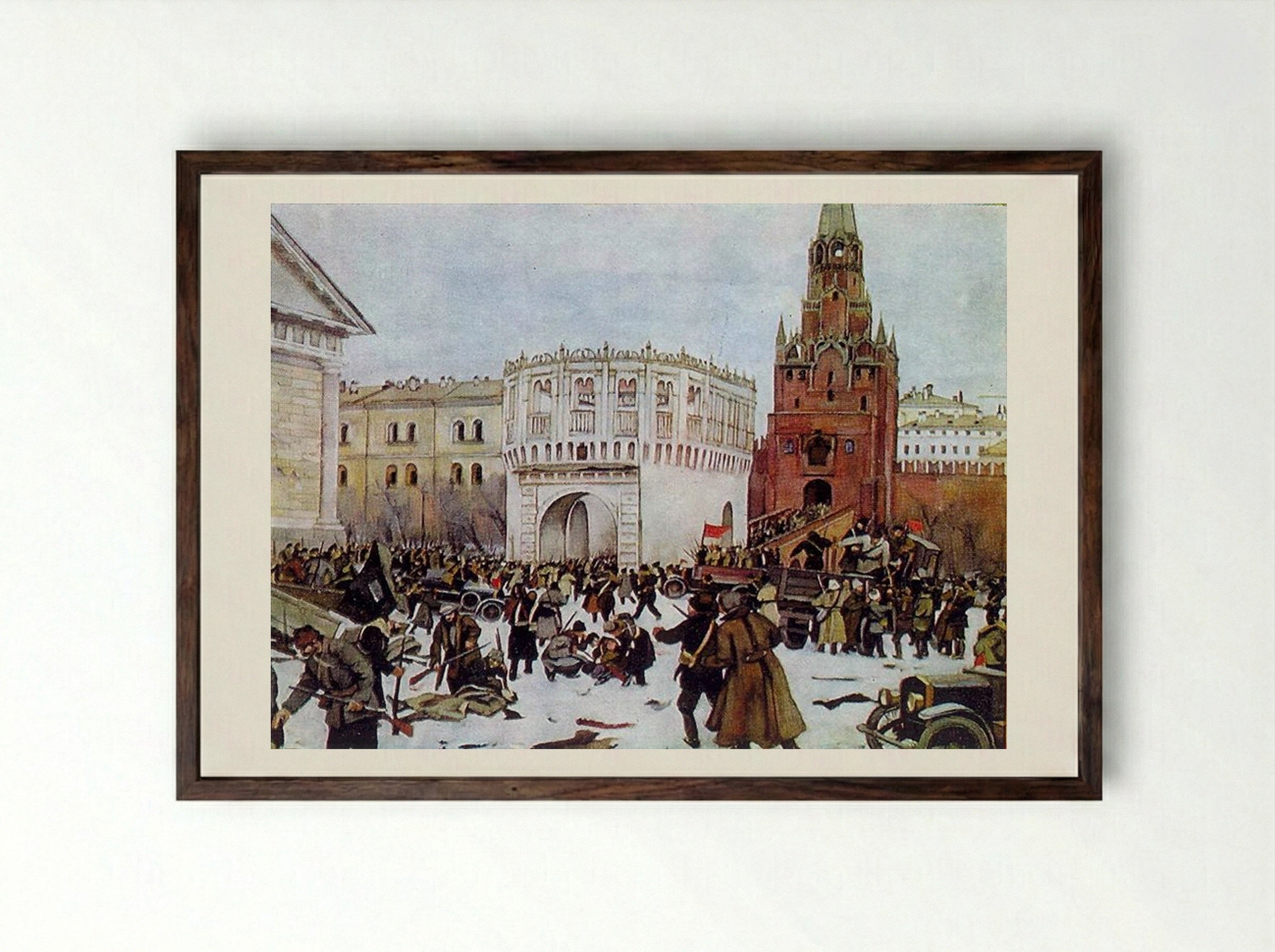 Entry into the Kremlin through the Trinity Gates, 2 (15) November 1917 - Konstantin Yuon - Framed Print Dark Wood