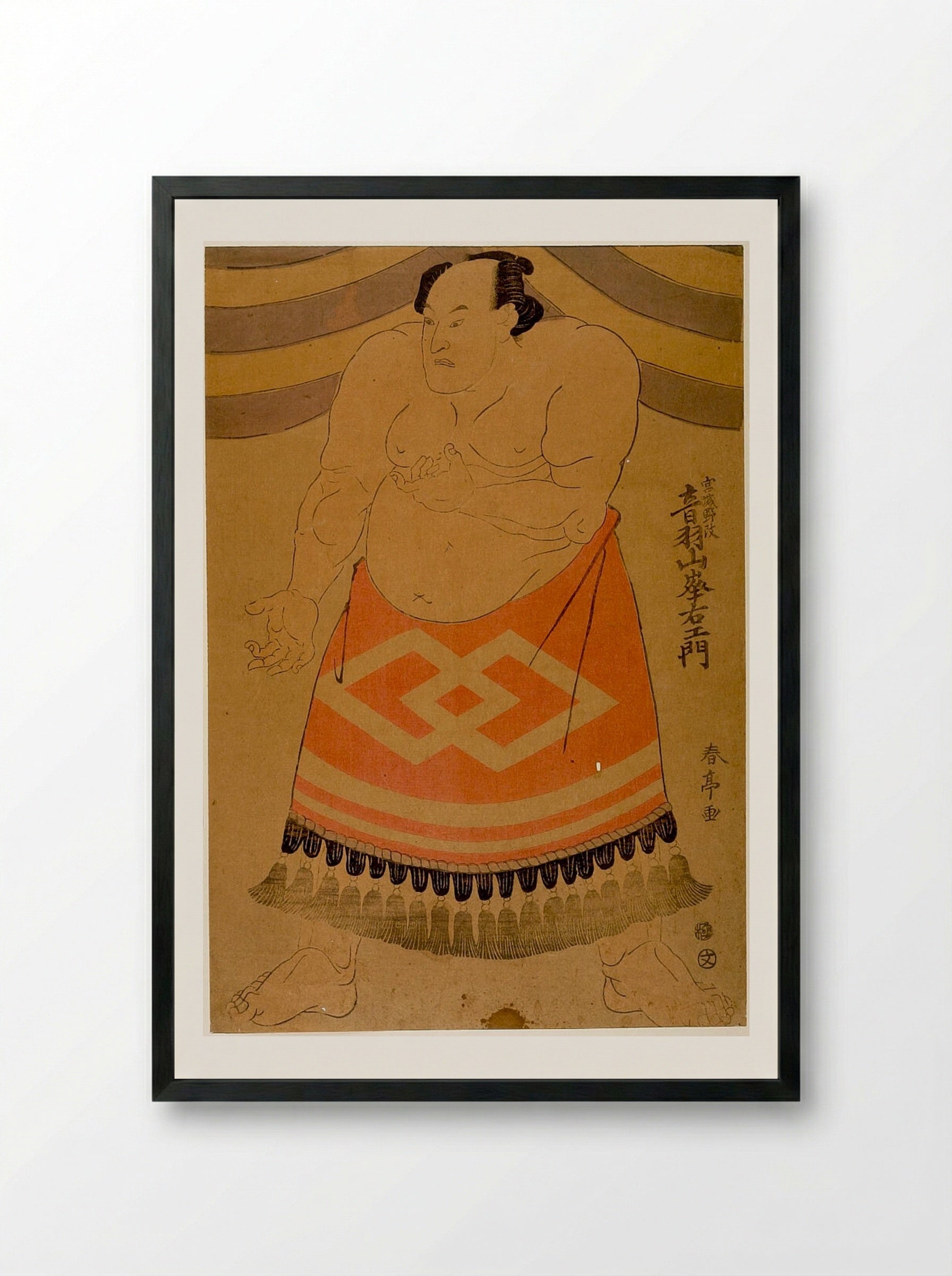 Wrestler Otowazan Minezaemon - Katsukawa Shuntei - Framed Print Black