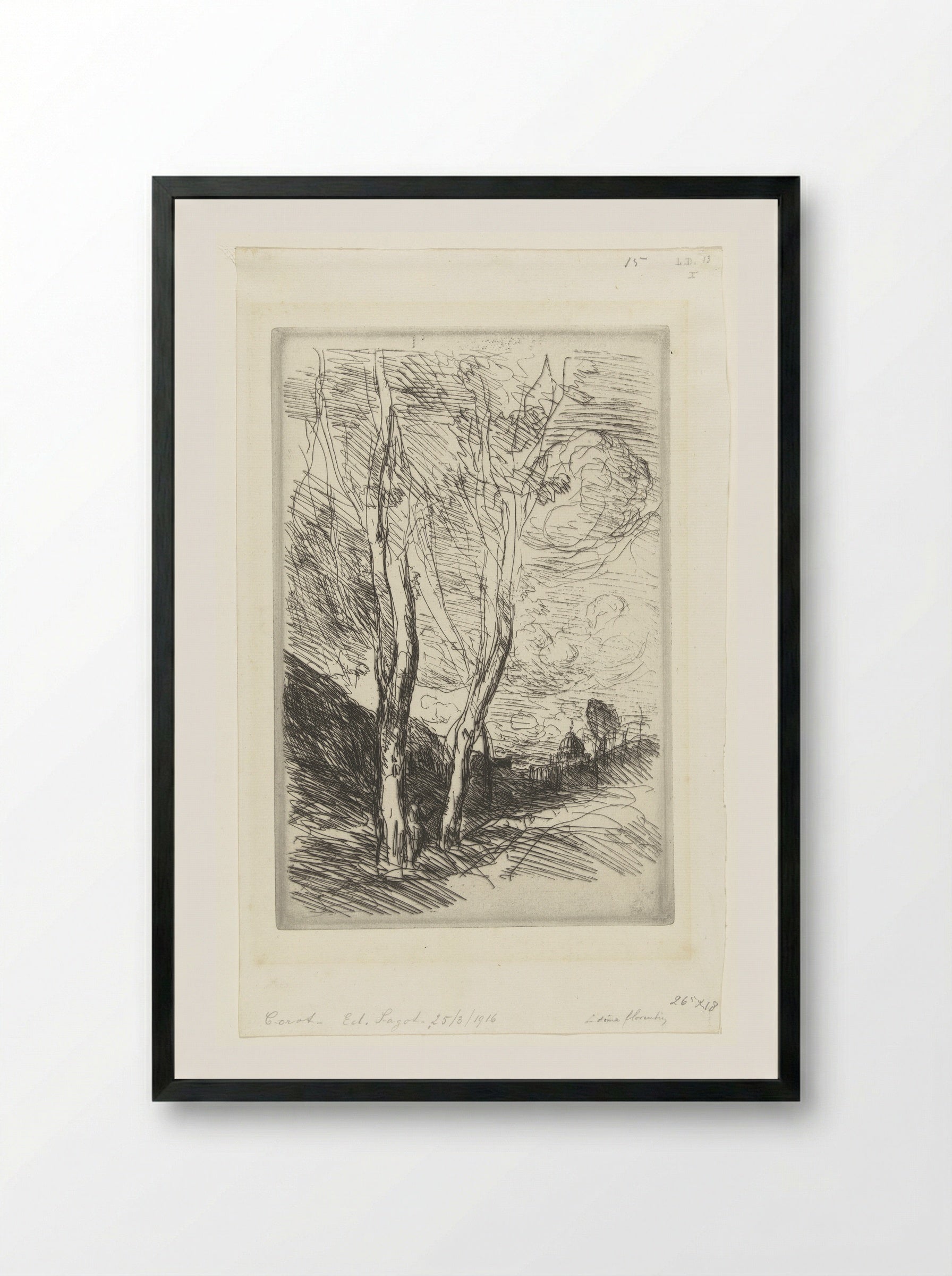 Souvenir d'Italie (The Florentine Dome) - Jean-Baptiste-Camille Corot - Framed Print Black
