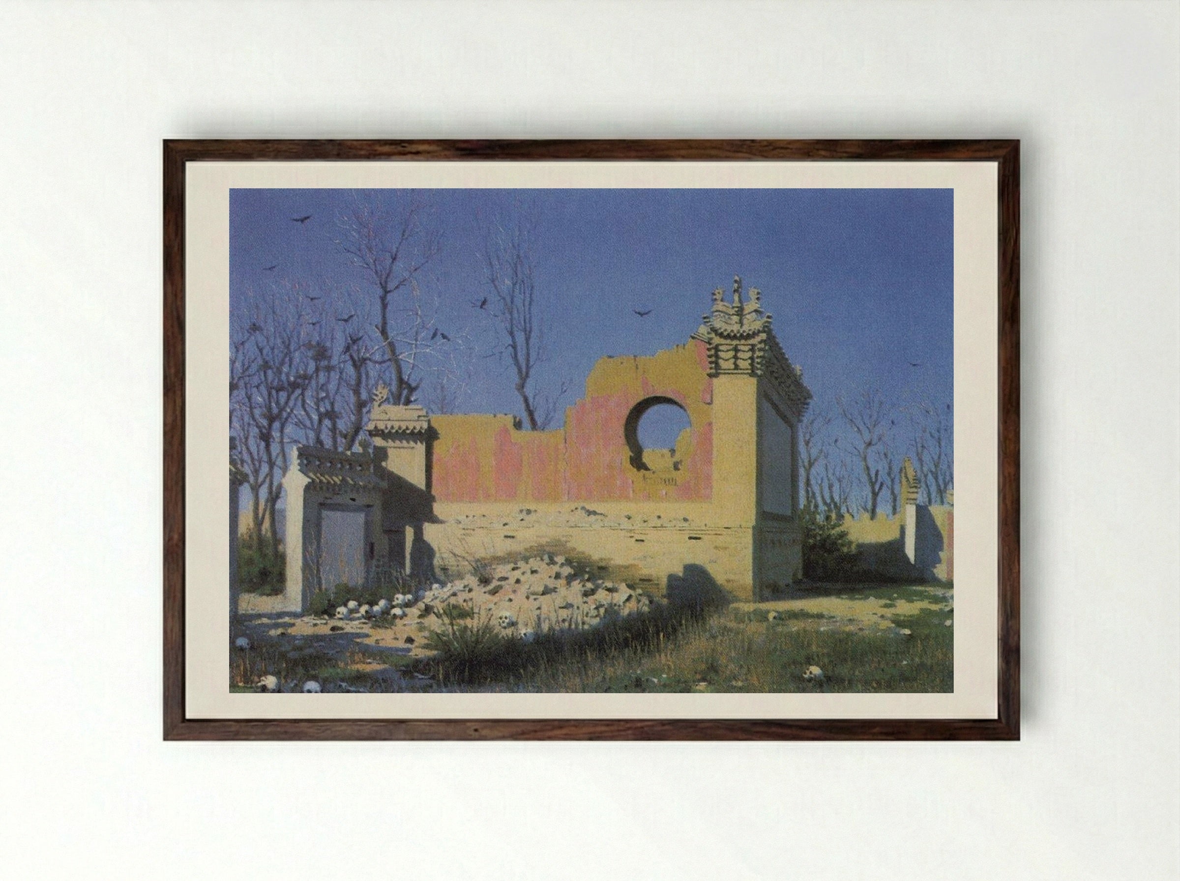 Ruins of a Theater in Chuguchak - Vasily Vereshchagin - Framed Print Dark Wood
