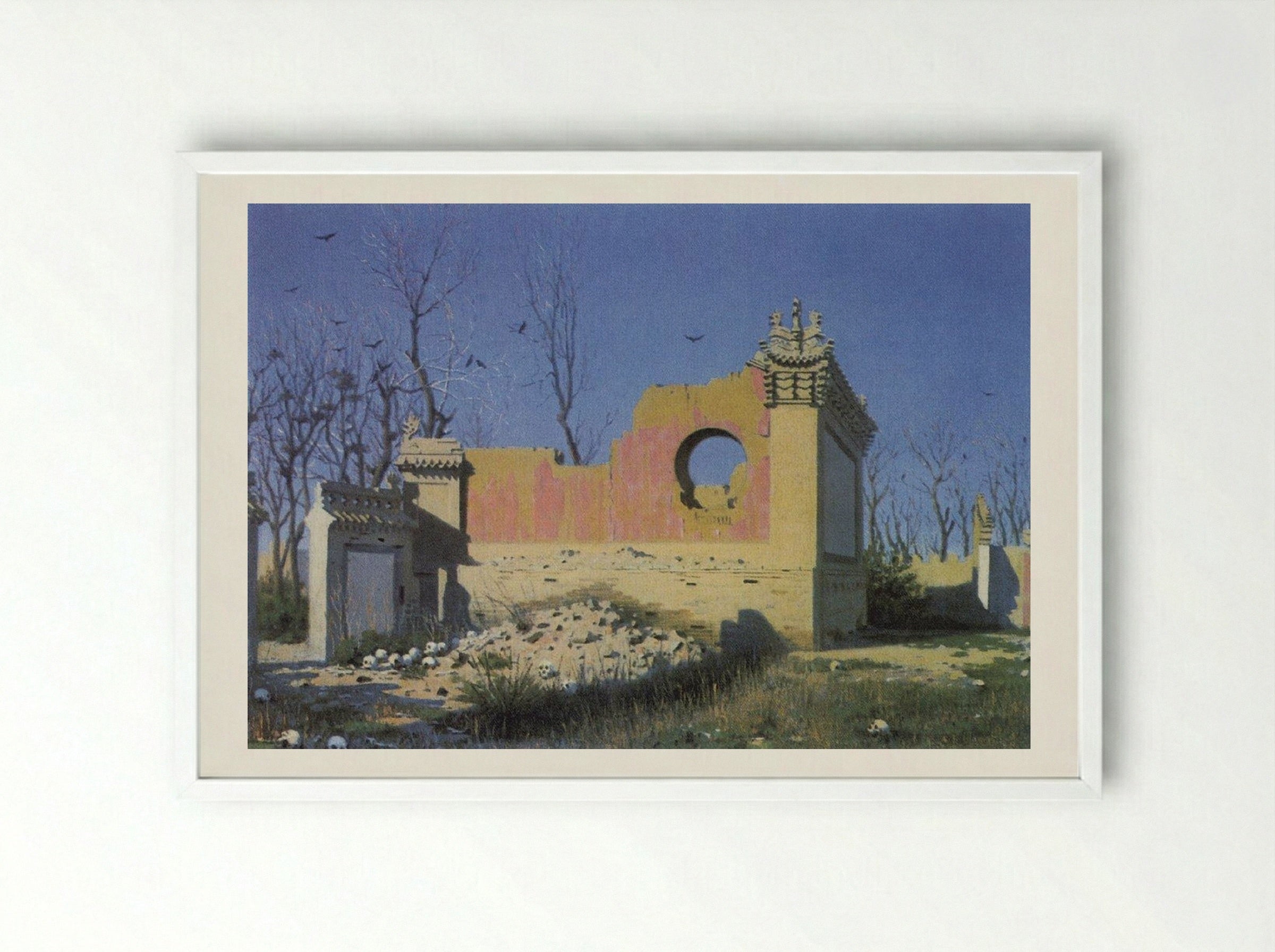 Ruins of a Theater in Chuguchak - Vasily Vereshchagin - Framed Print White