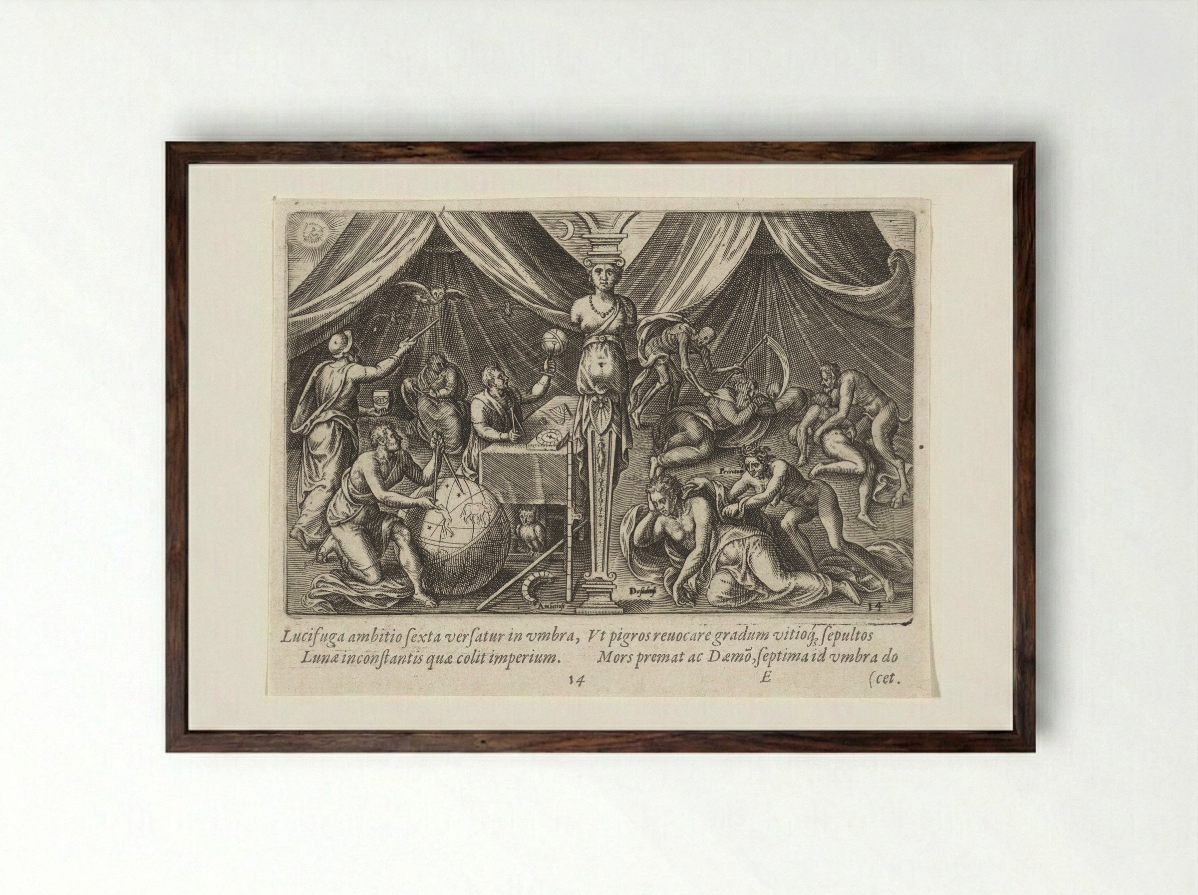 Allegory of Ambition and Sloth - Philips Galle - Framed Print Dark Wood
