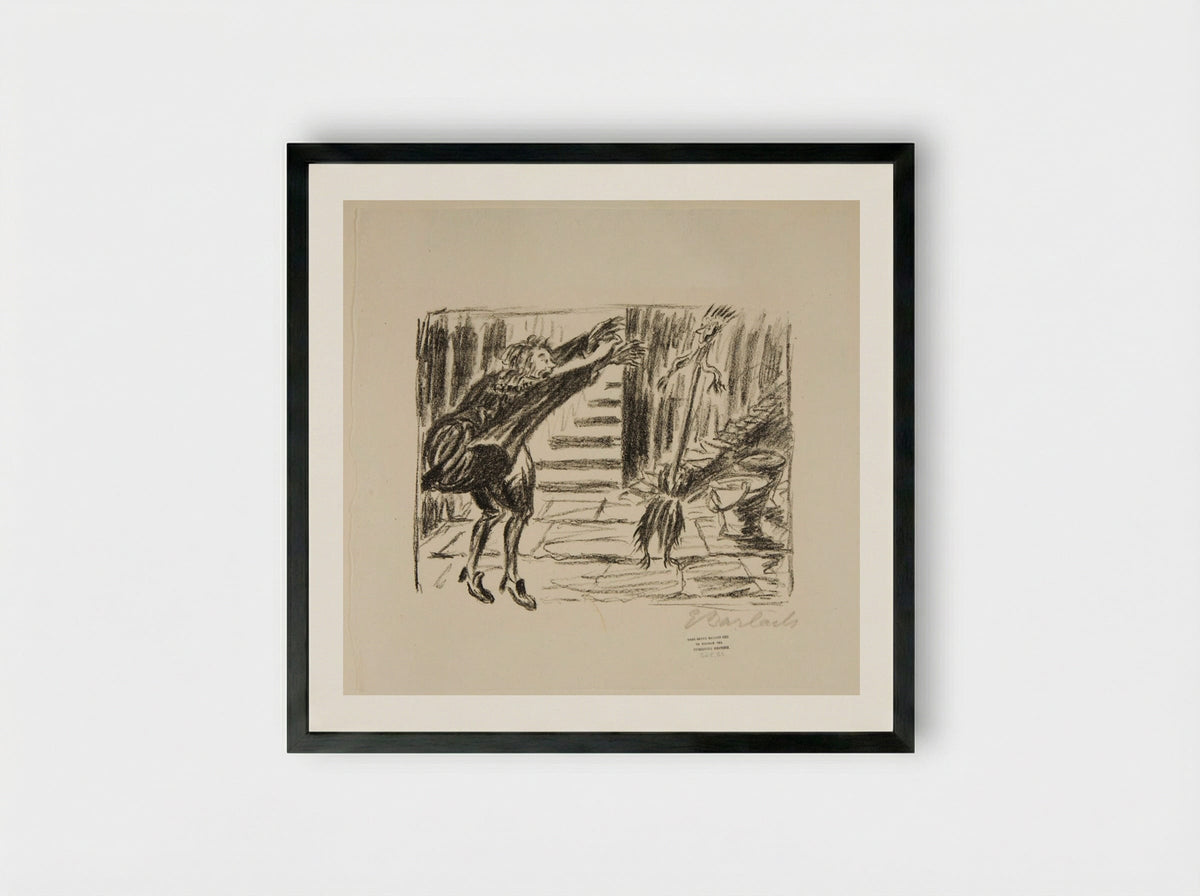 The Sorcerer's Apprentice 1 (Broom is brought to life) - Ernst Barlach - Framed Print Black