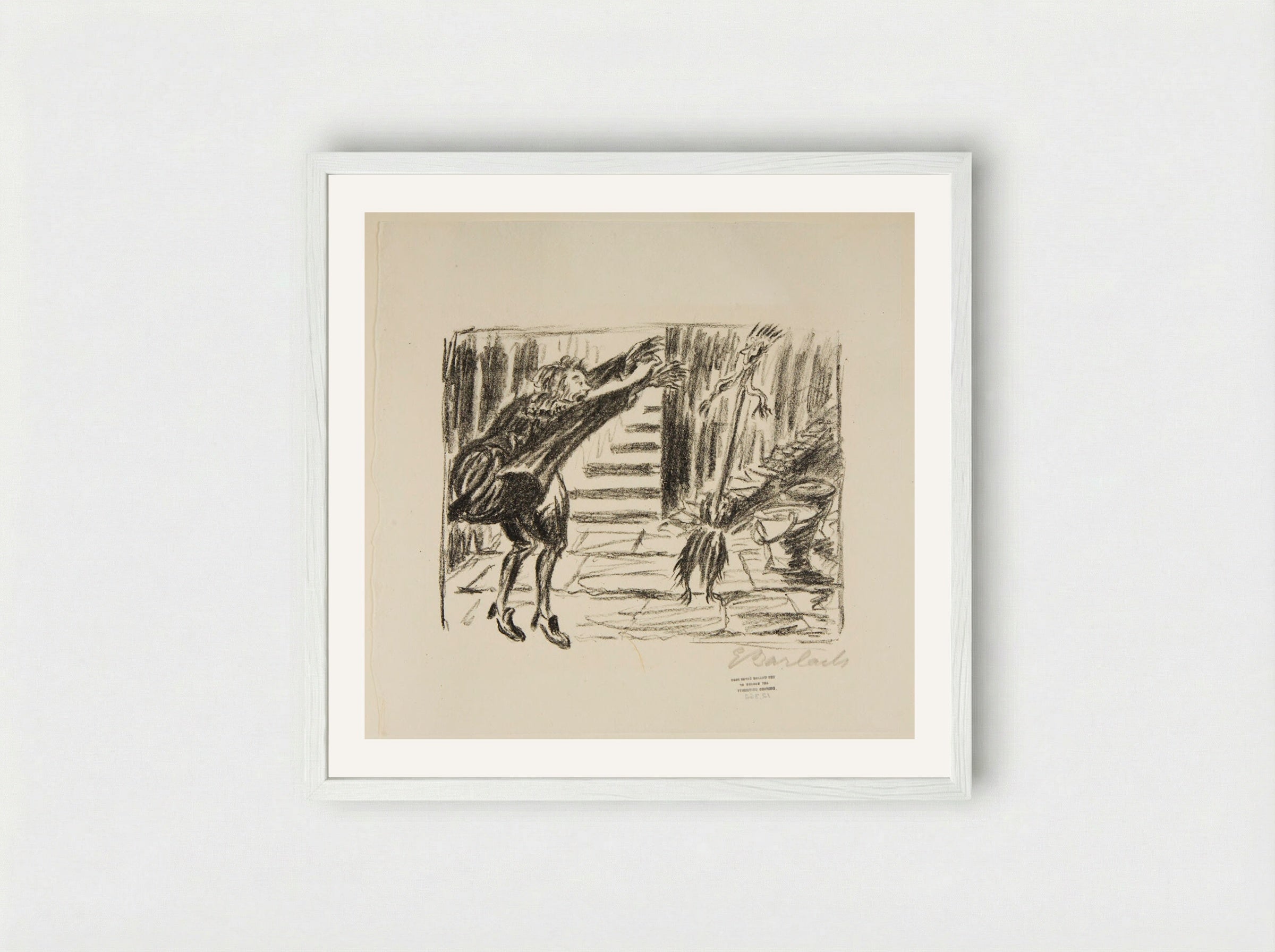 The Sorcerer's Apprentice 1 (Broom is brought to life) - Ernst Barlach - Framed Print White