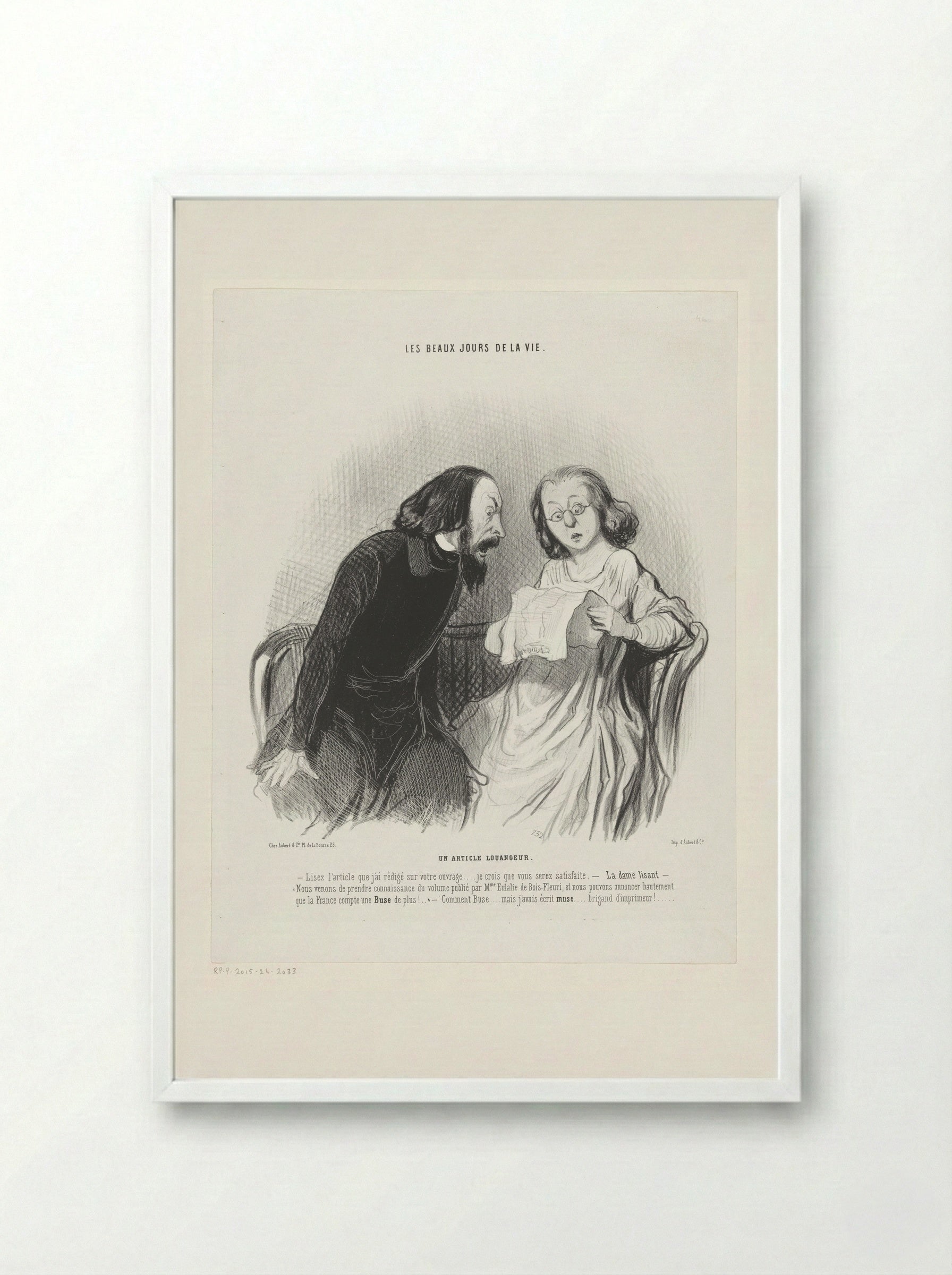 Un article louangeur - Honoré Daumier - Framed Print White