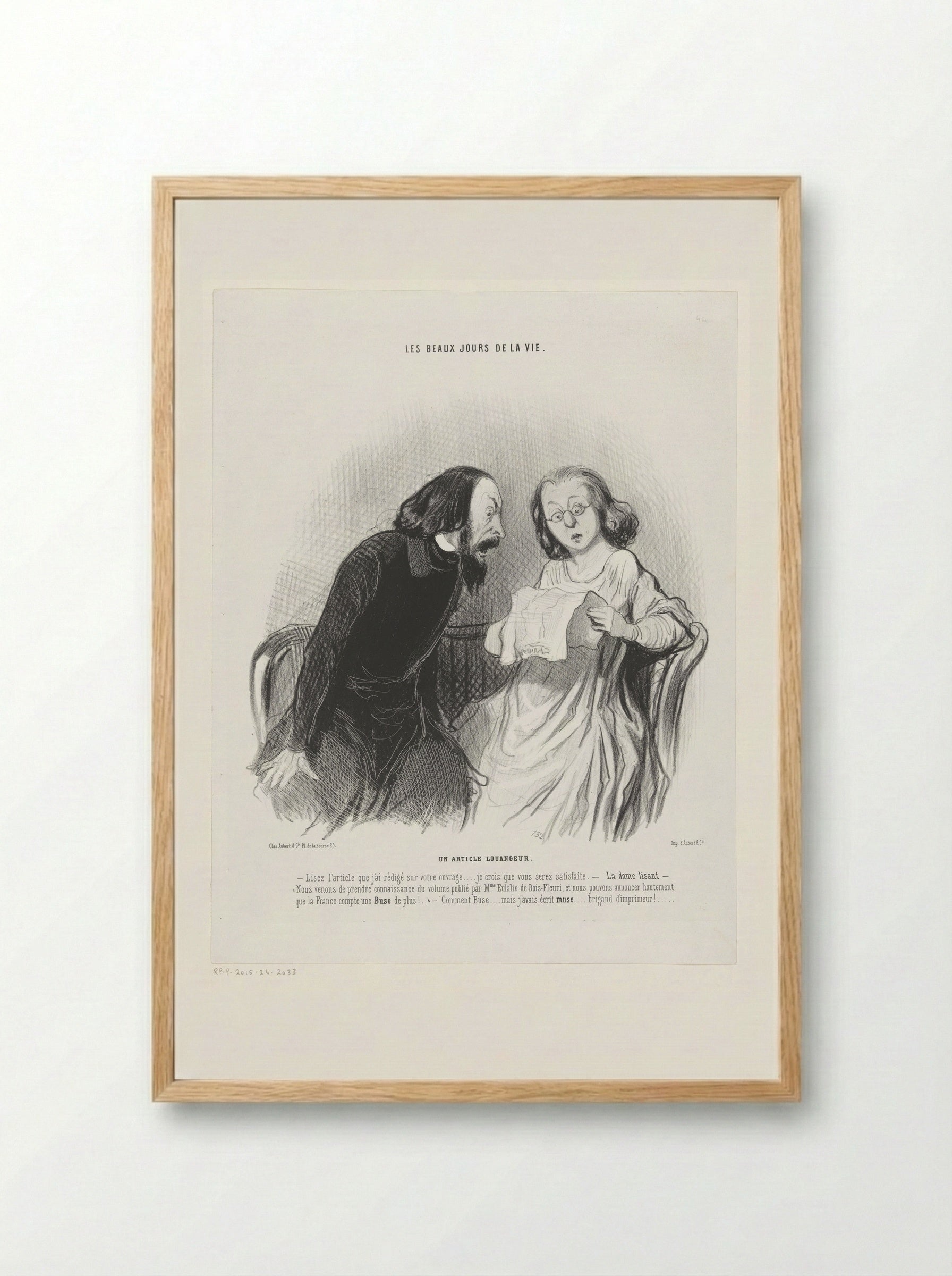 Un article louangeur - Honoré Daumier - Framed Print Wood