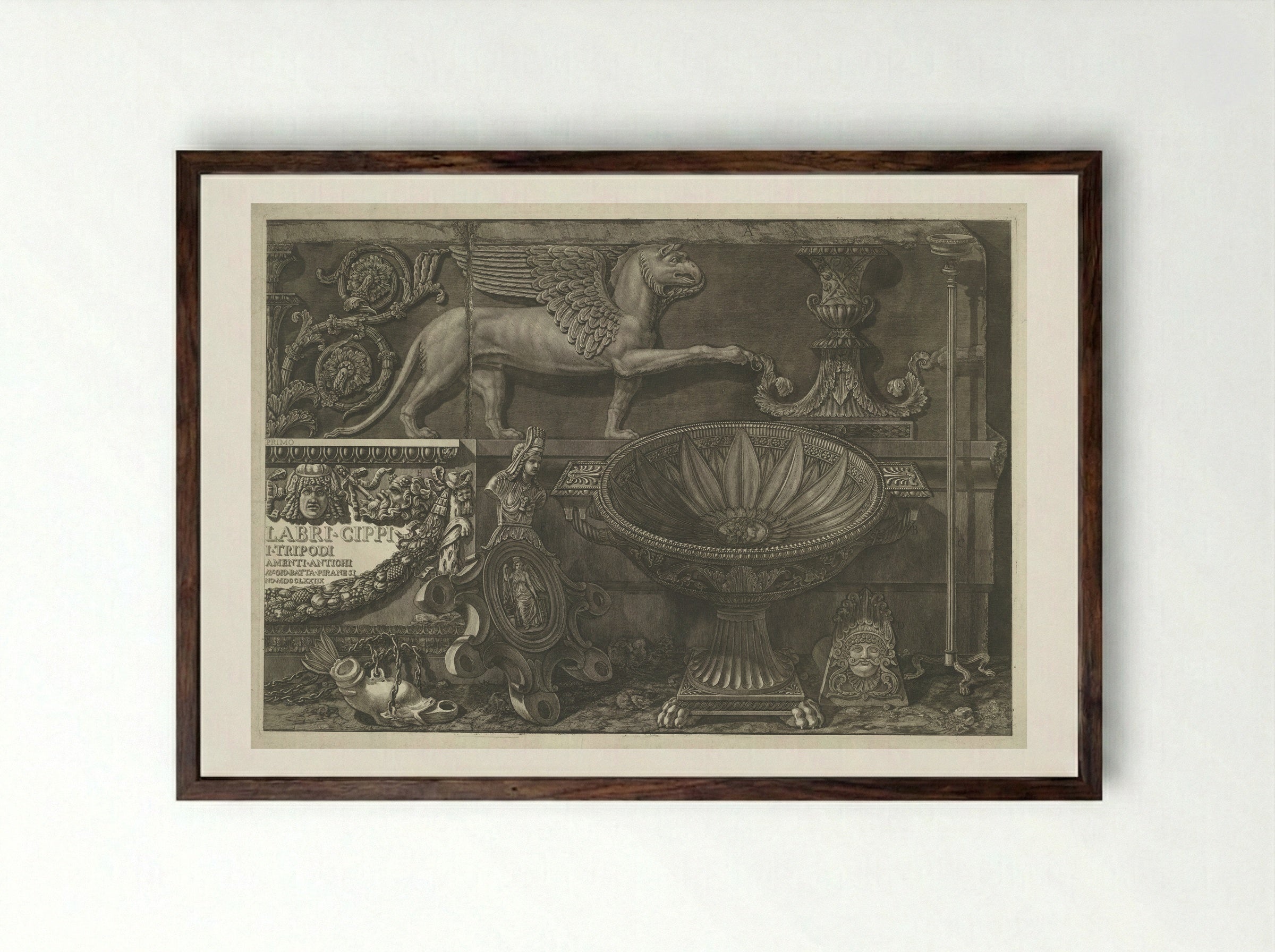 Frontispiece for Vasi, Candelabri, Cippi - Giovanni Battista Piranesi - Framed Print Dark Wood