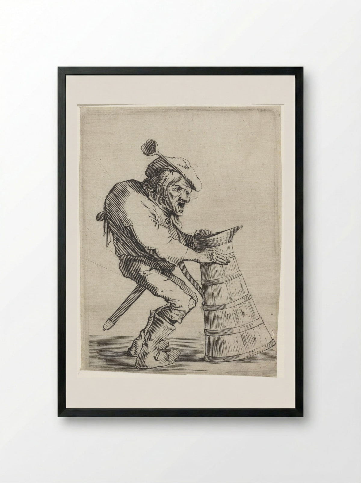 Gebochelde man met schenkkan - Cornelis Saftleven - Framed Print Black