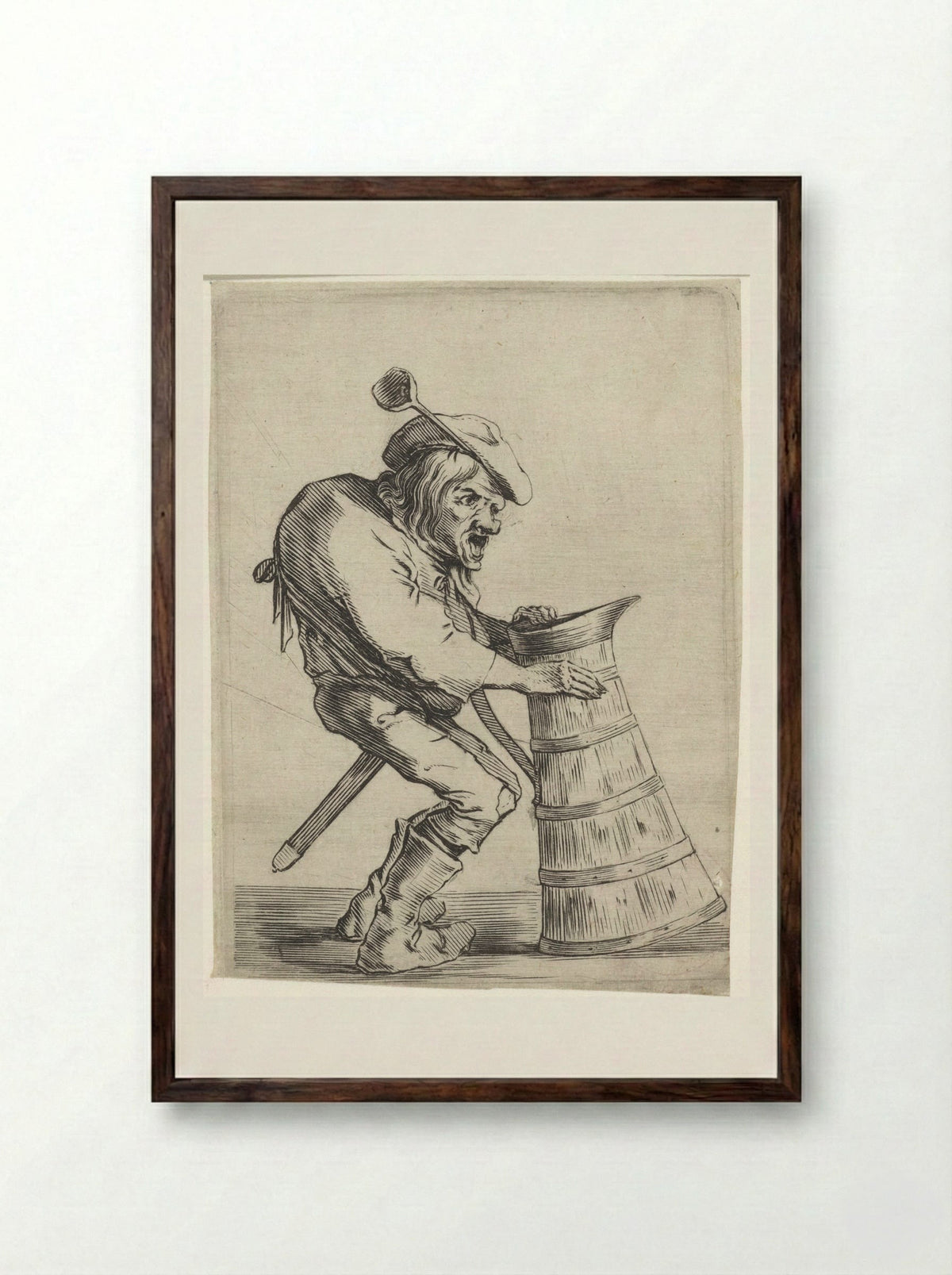 Gebochelde man met schenkkan - Cornelis Saftleven - Framed Print Dark Wood
