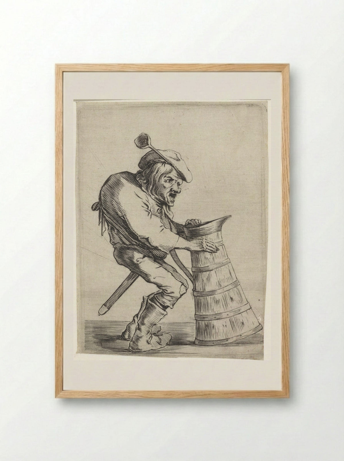 Gebochelde man met schenkkan - Cornelis Saftleven - Framed Print Wood