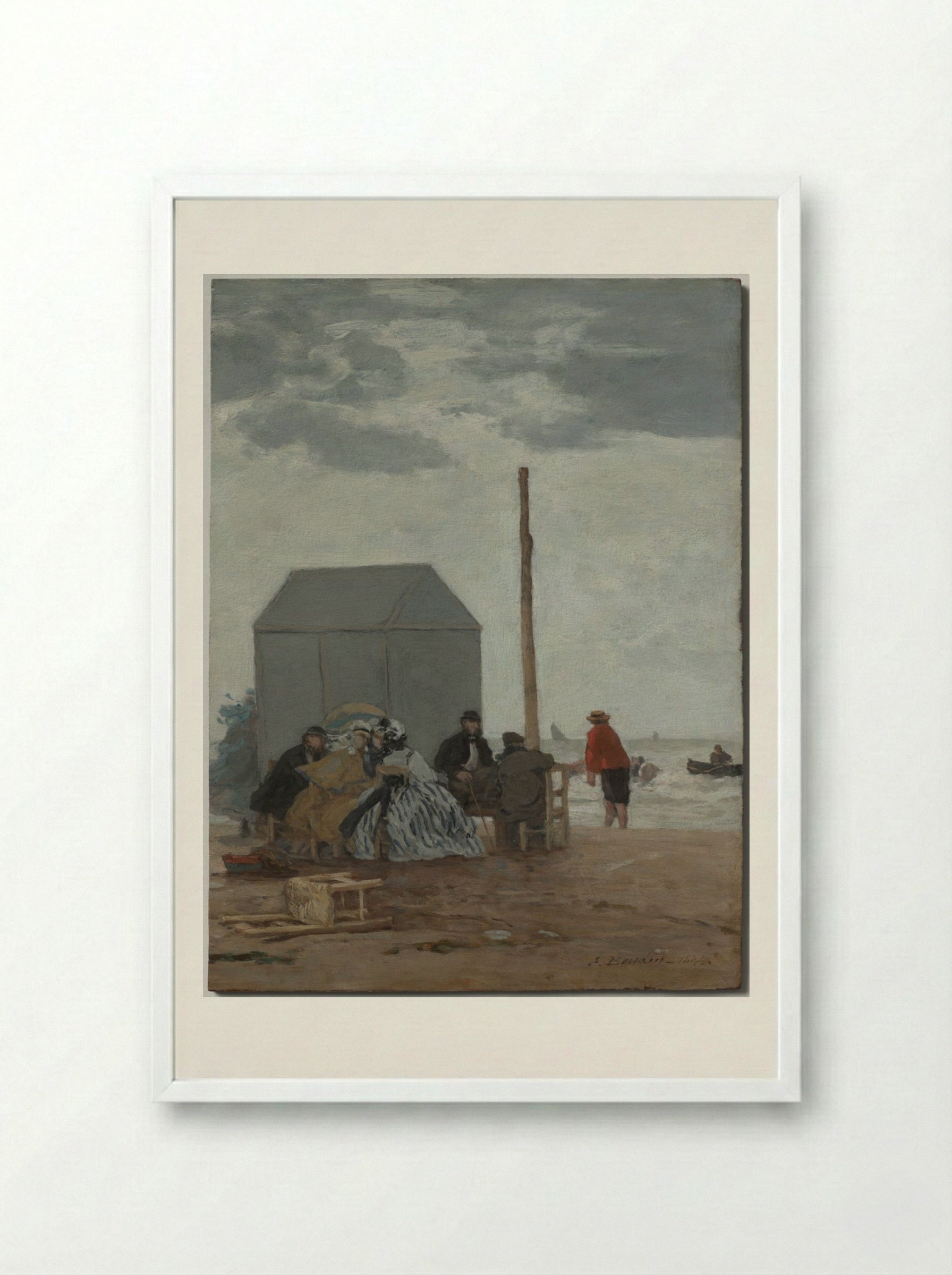The Beach at Deauville - Eugène Boudin - Framed Print White