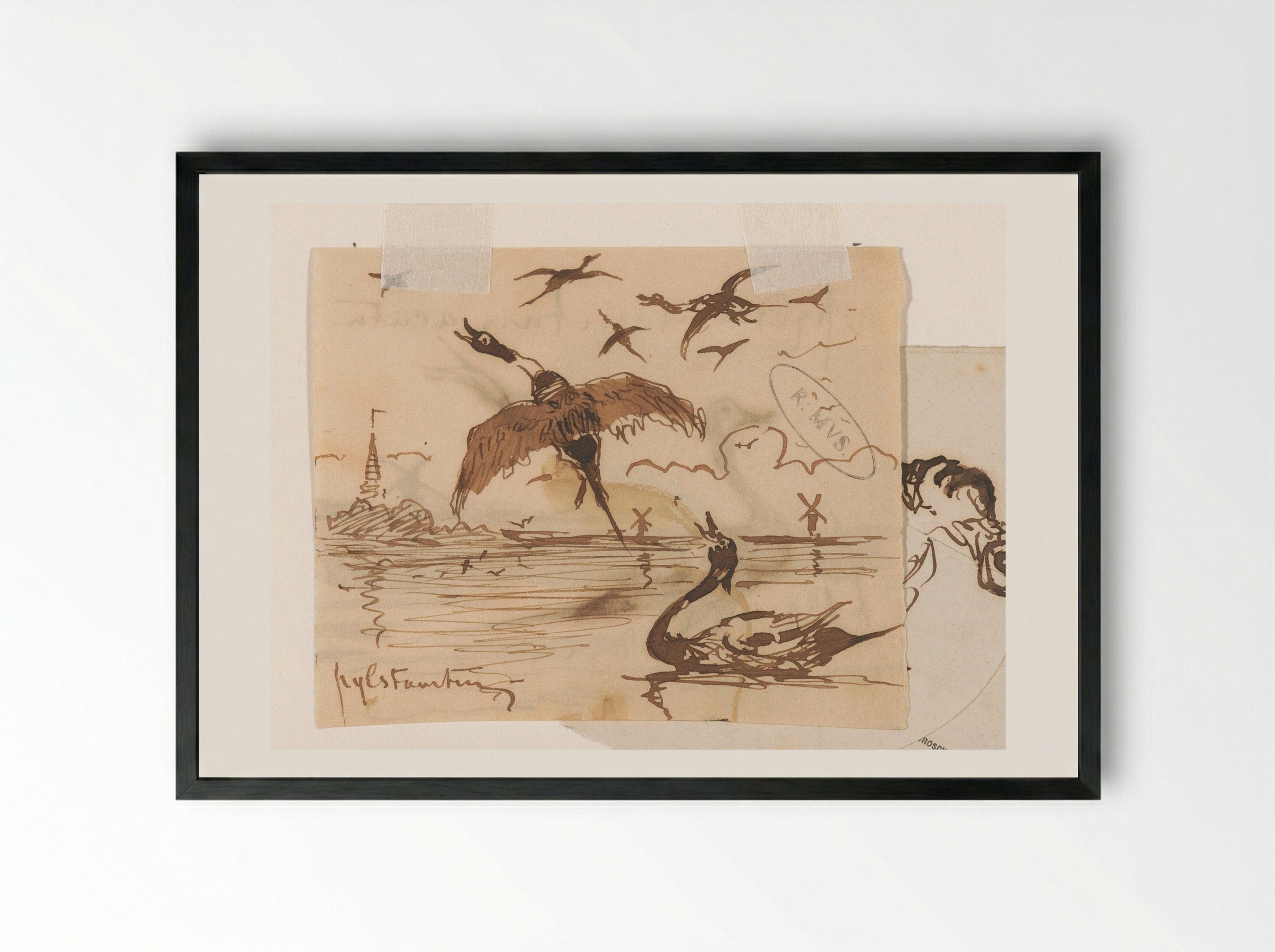 Pijlstaarteenden (Pintail Ducks) - Johannes Tavenraat - Framed Print Black