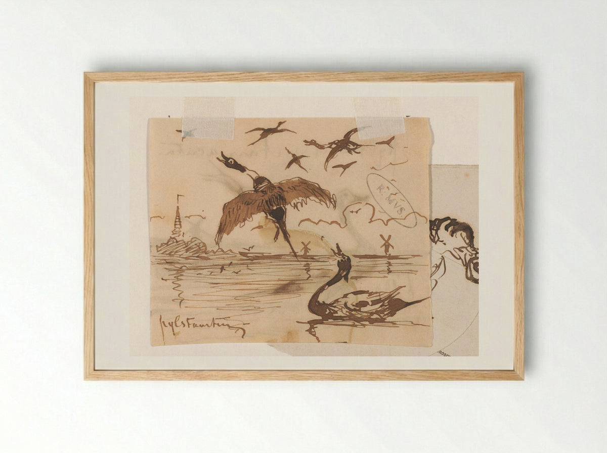 Pijlstaarteenden (Pintail Ducks) - Johannes Tavenraat - Framed Print Wood