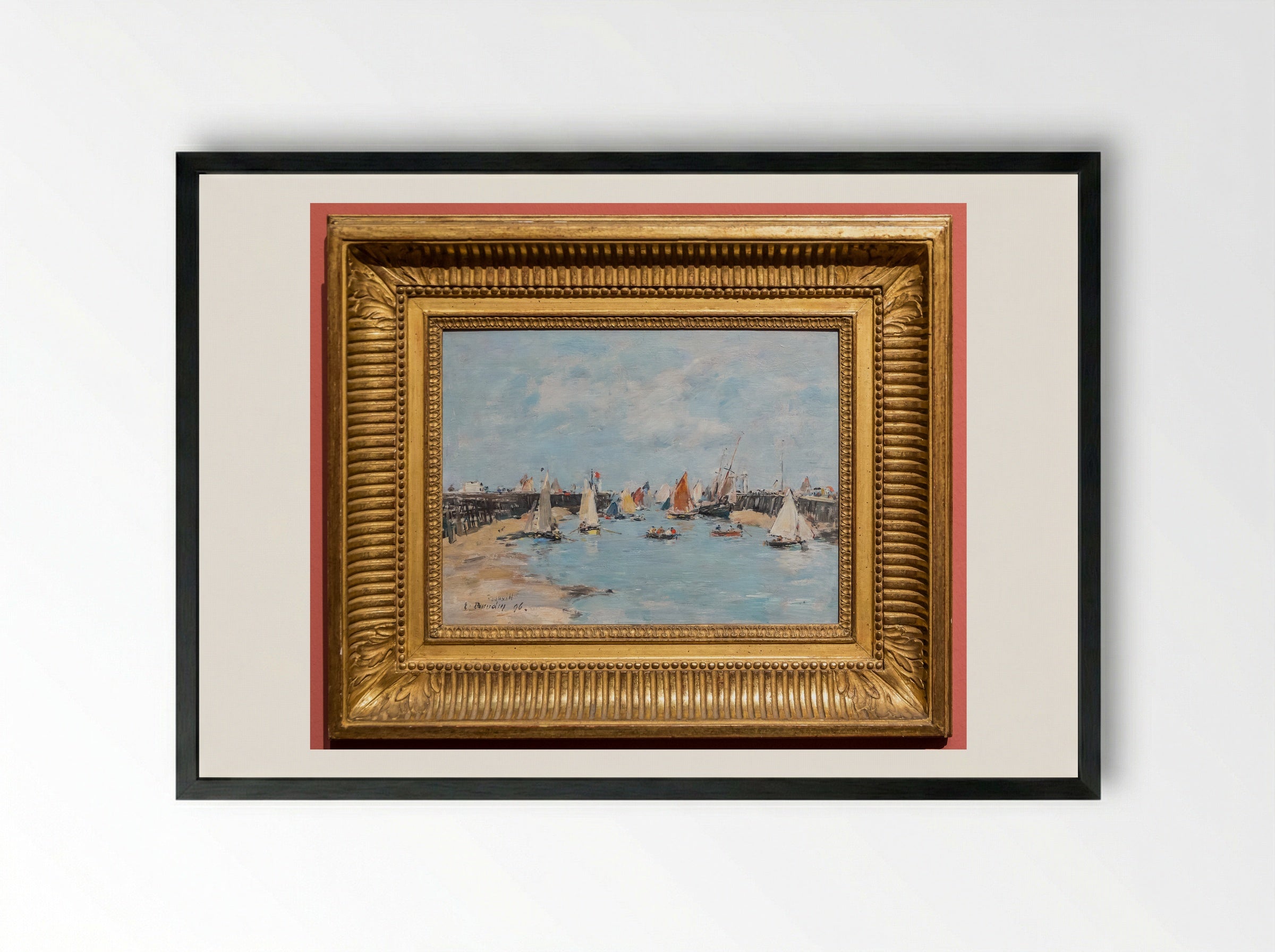 On the Beach at Trouville - Eugène Boudin - Framed Print Black
