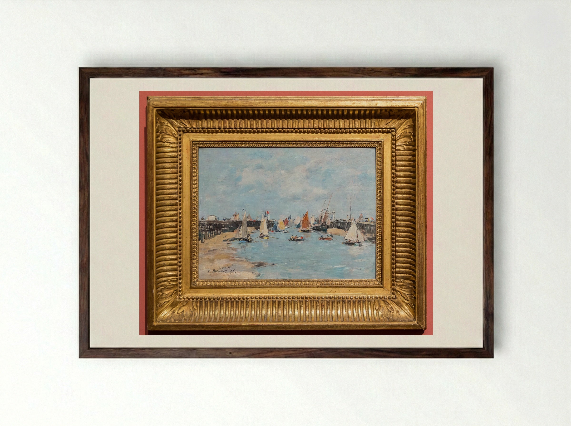 On the Beach at Trouville - Eugène Boudin - Framed Print Dark Wood