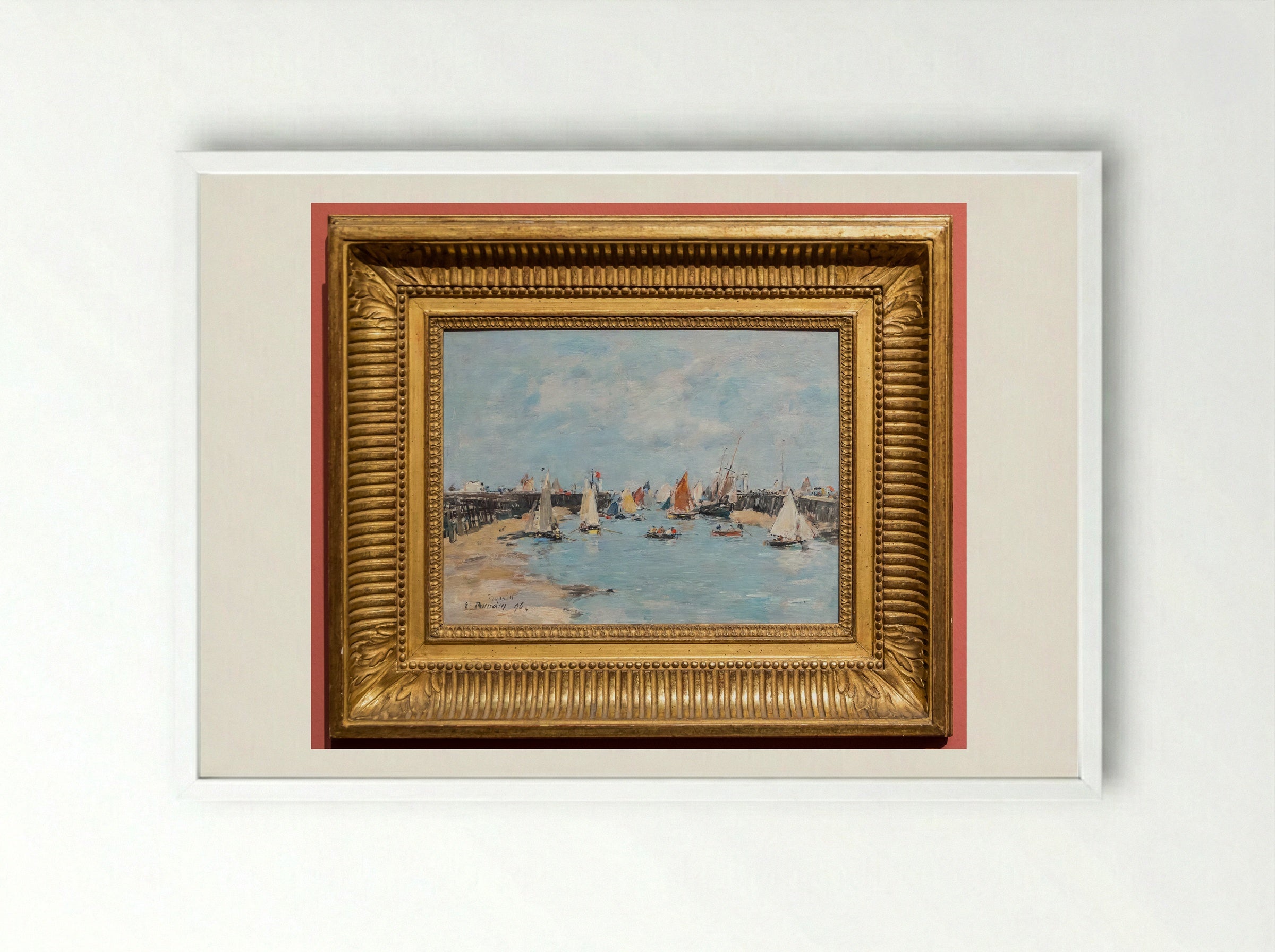 On the Beach at Trouville - Eugène Boudin - Framed Print White