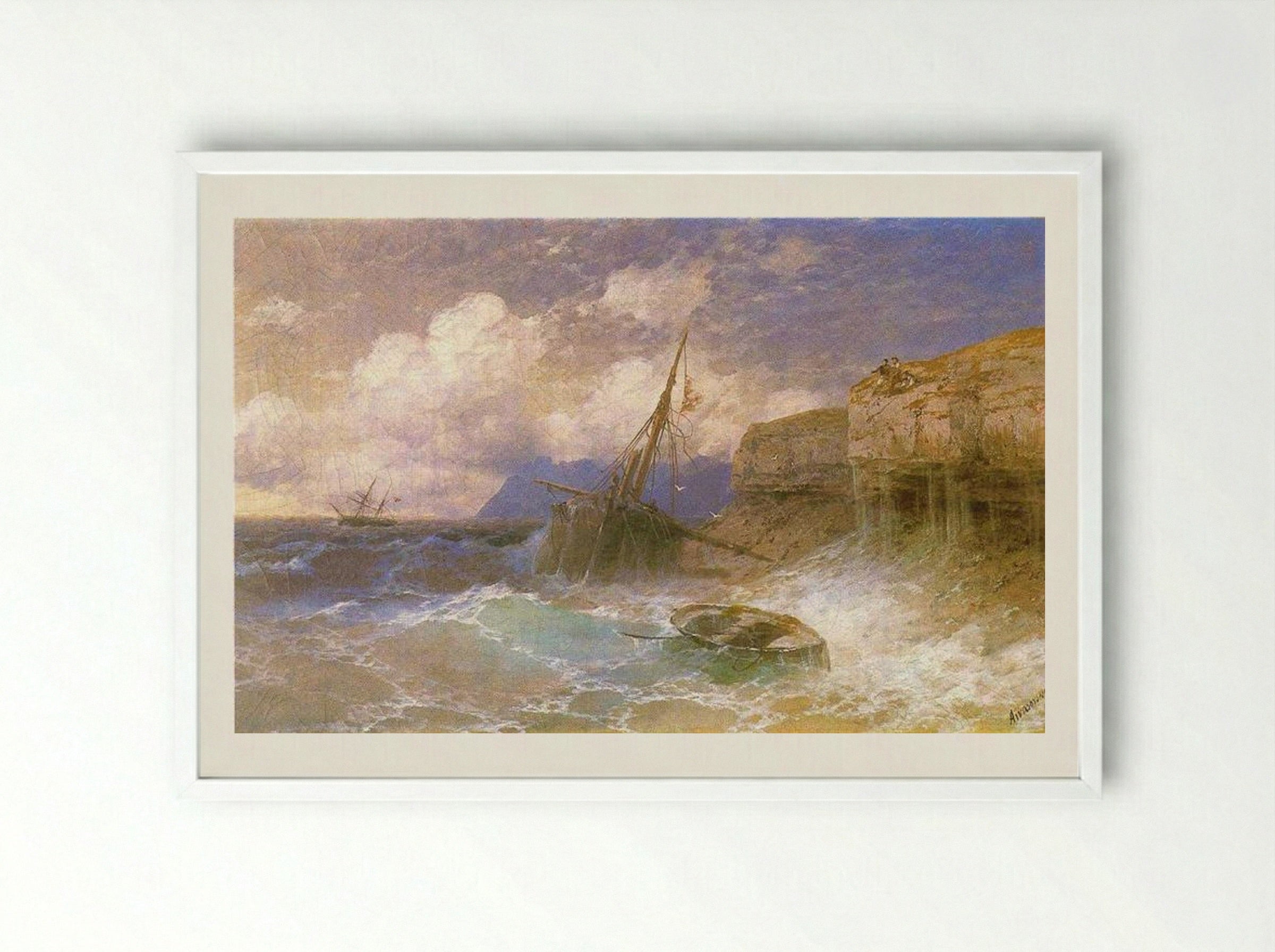 Tempest by the Coast of Odessa - Ivan Aivazovsky - Framed Print White