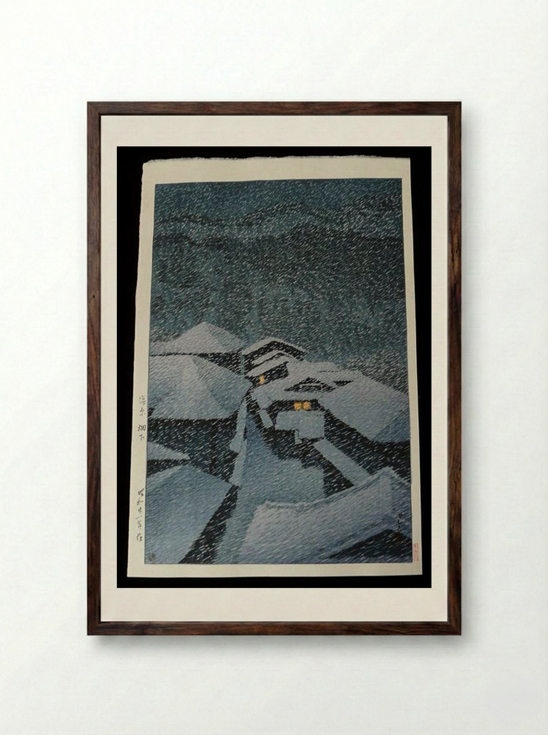Snow Storm at Hatakudari - Hasui Kawase - Framed Print Dark Wood