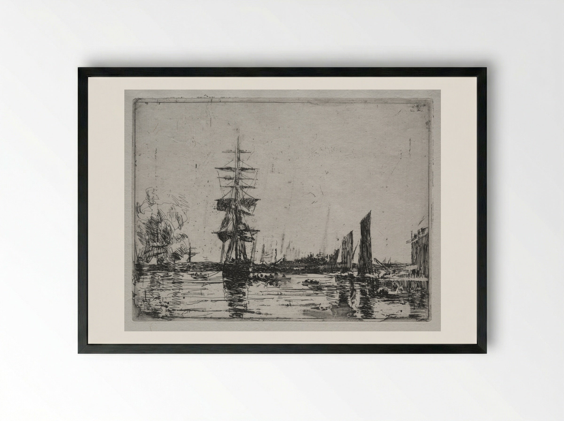 Boats at Anchor - Eugène Boudin - Framed Print Black