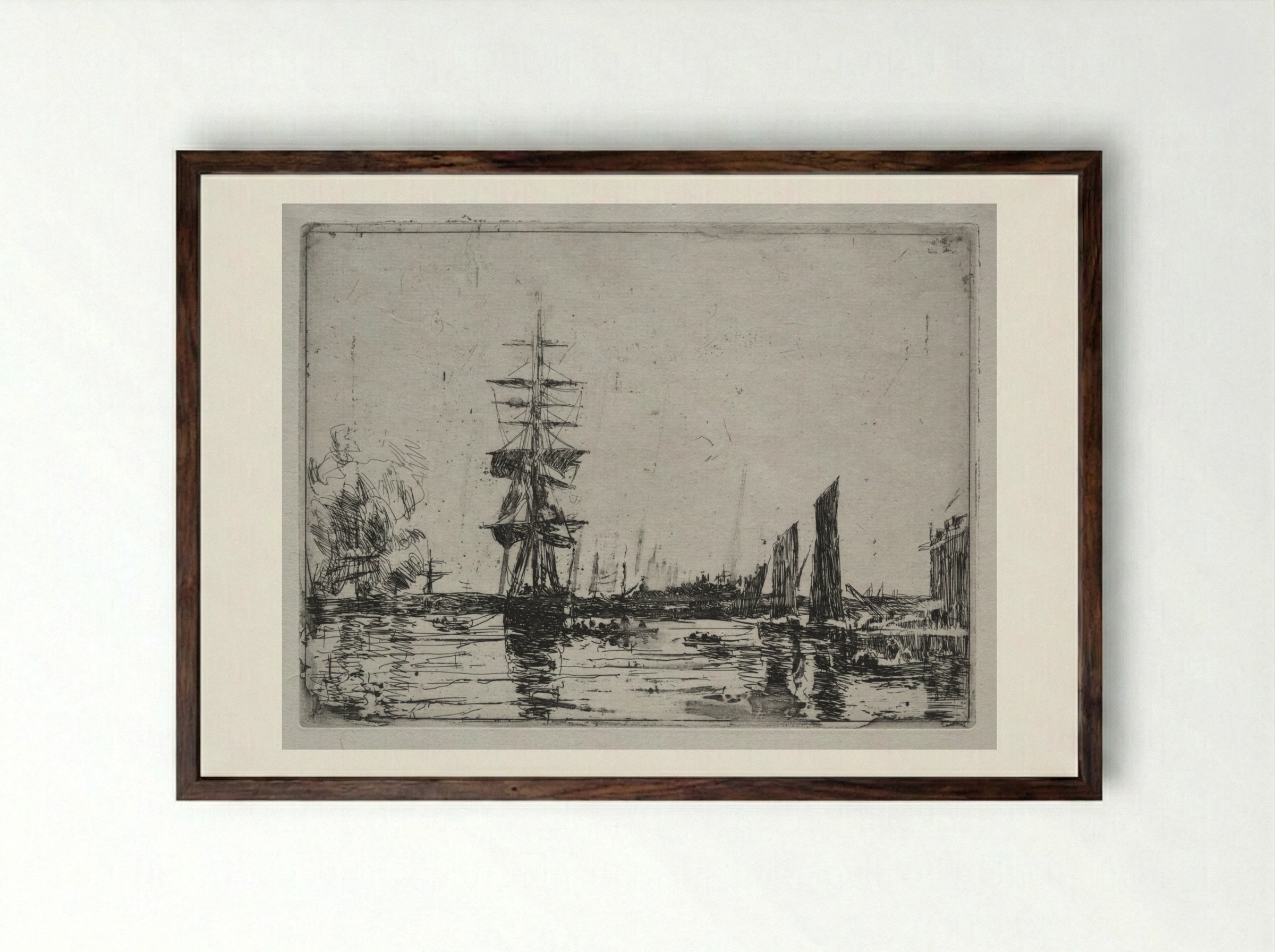 Boats at Anchor - Eugène Boudin - Framed Print Dark Wood