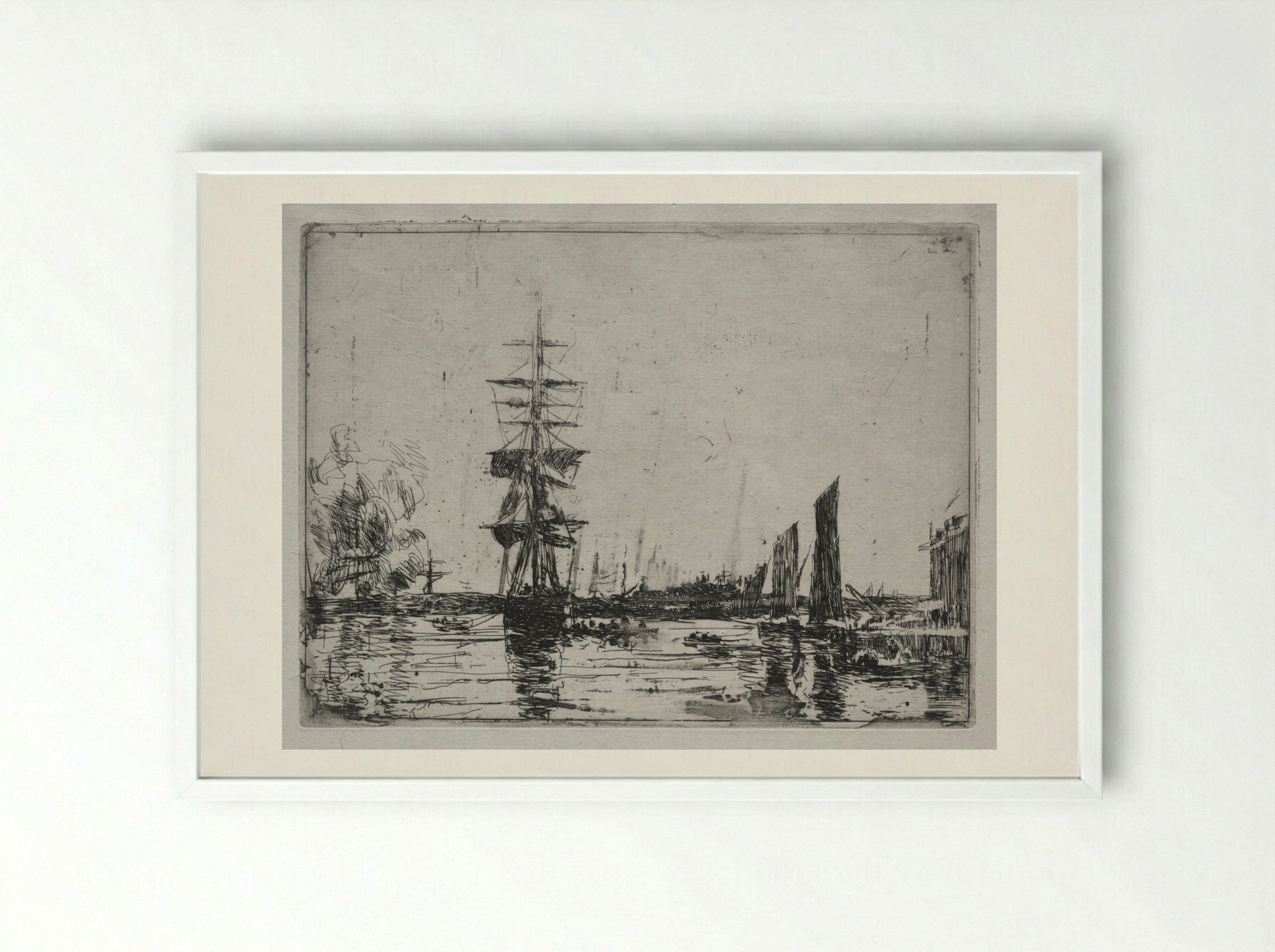 Boats at Anchor - Eugène Boudin - Framed Print White