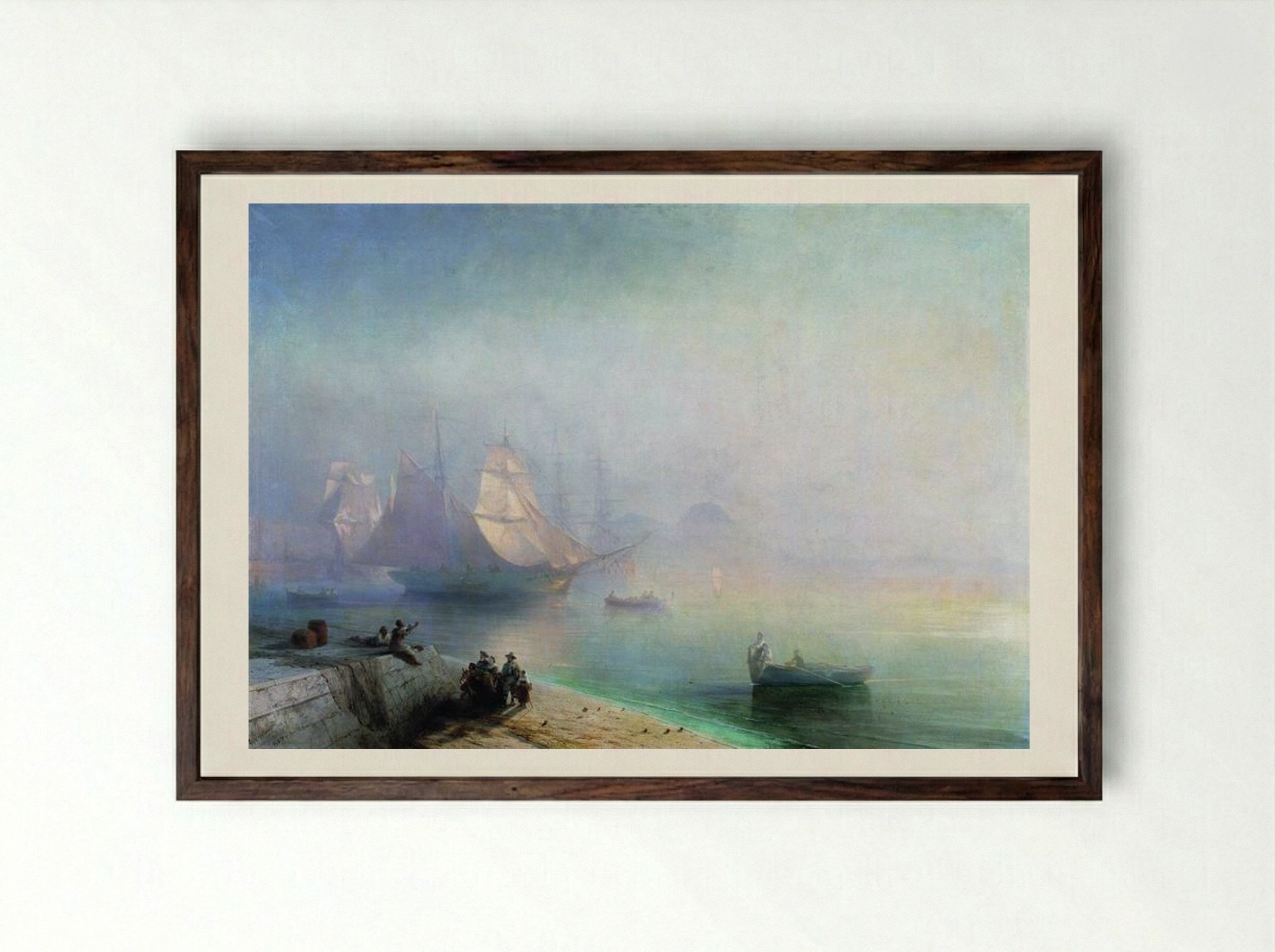 The Bay of Naples on a Misty Morning - Ivan Aivazovsky - Framed Print Dark Wood