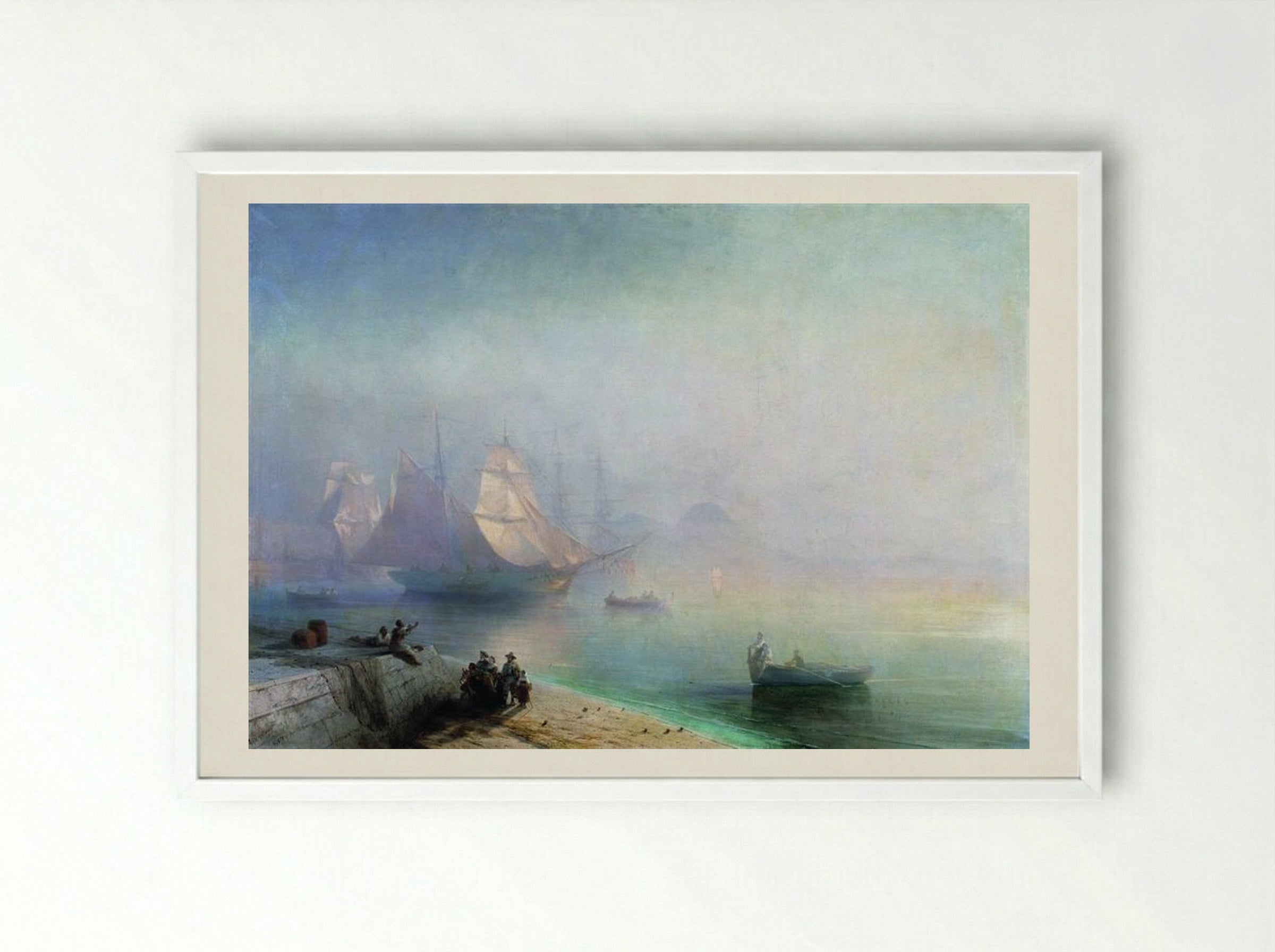 The Bay of Naples on a Misty Morning - Ivan Aivazovsky - Framed Print White