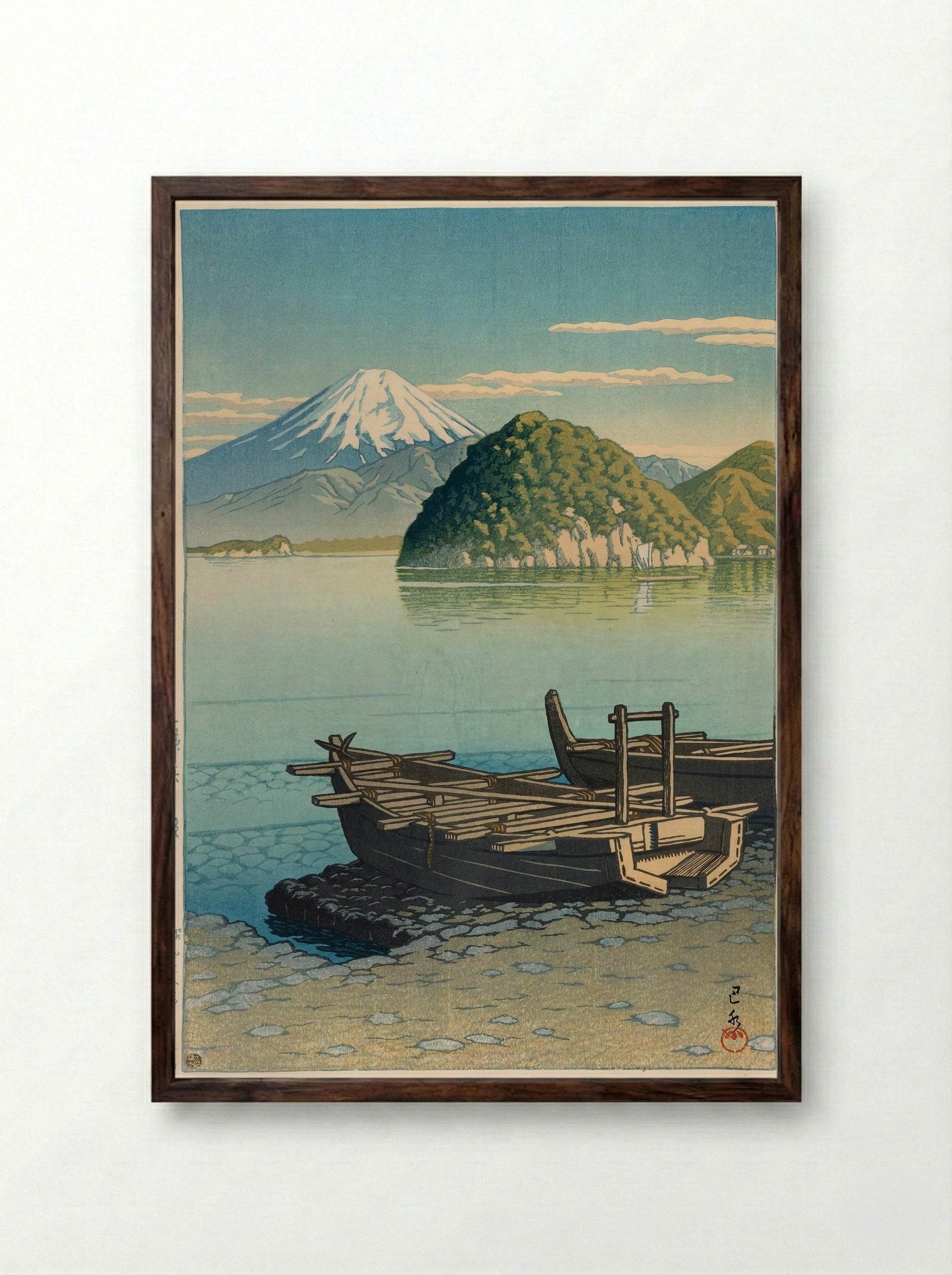 Morning at Mito Beach - Hasui Kawase - Framed Print Dark Wood