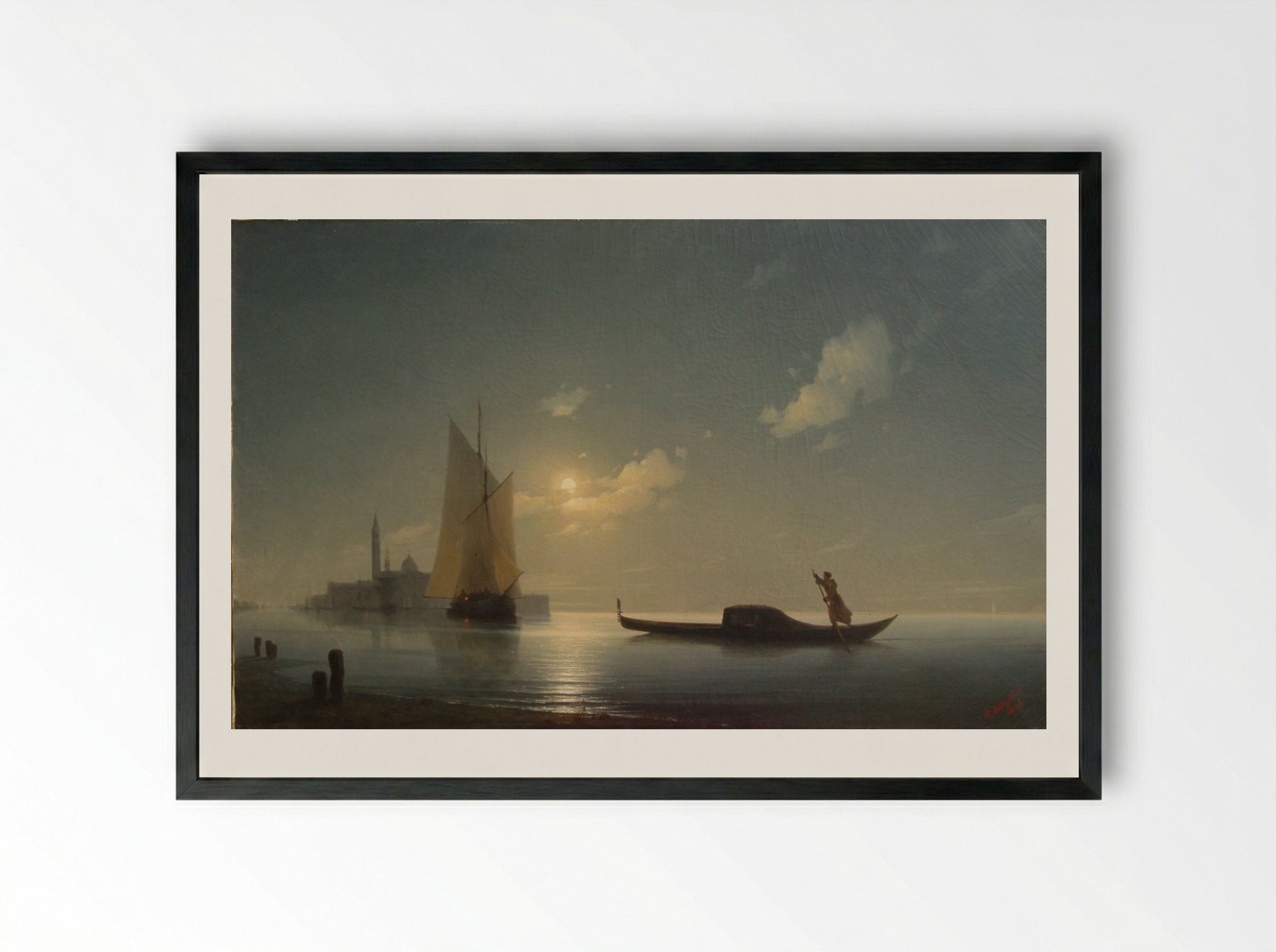 Gondolier at Sea by Night - Ivan Aivazovsky - Framed Print Black