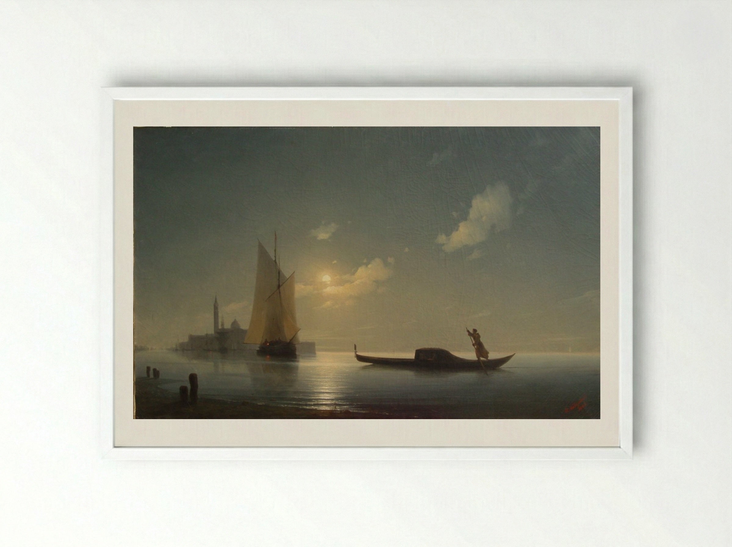 Gondolier at Sea by Night - Ivan Aivazovsky - Framed Print White