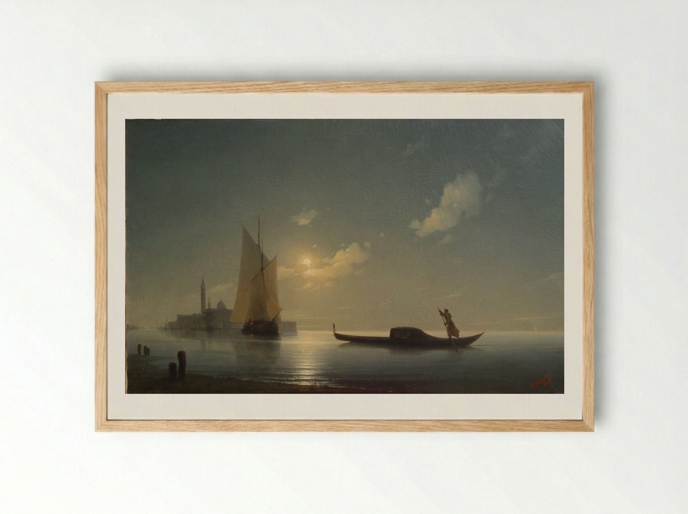Gondolier at Sea by Night - Ivan Aivazovsky - Framed Print Wood