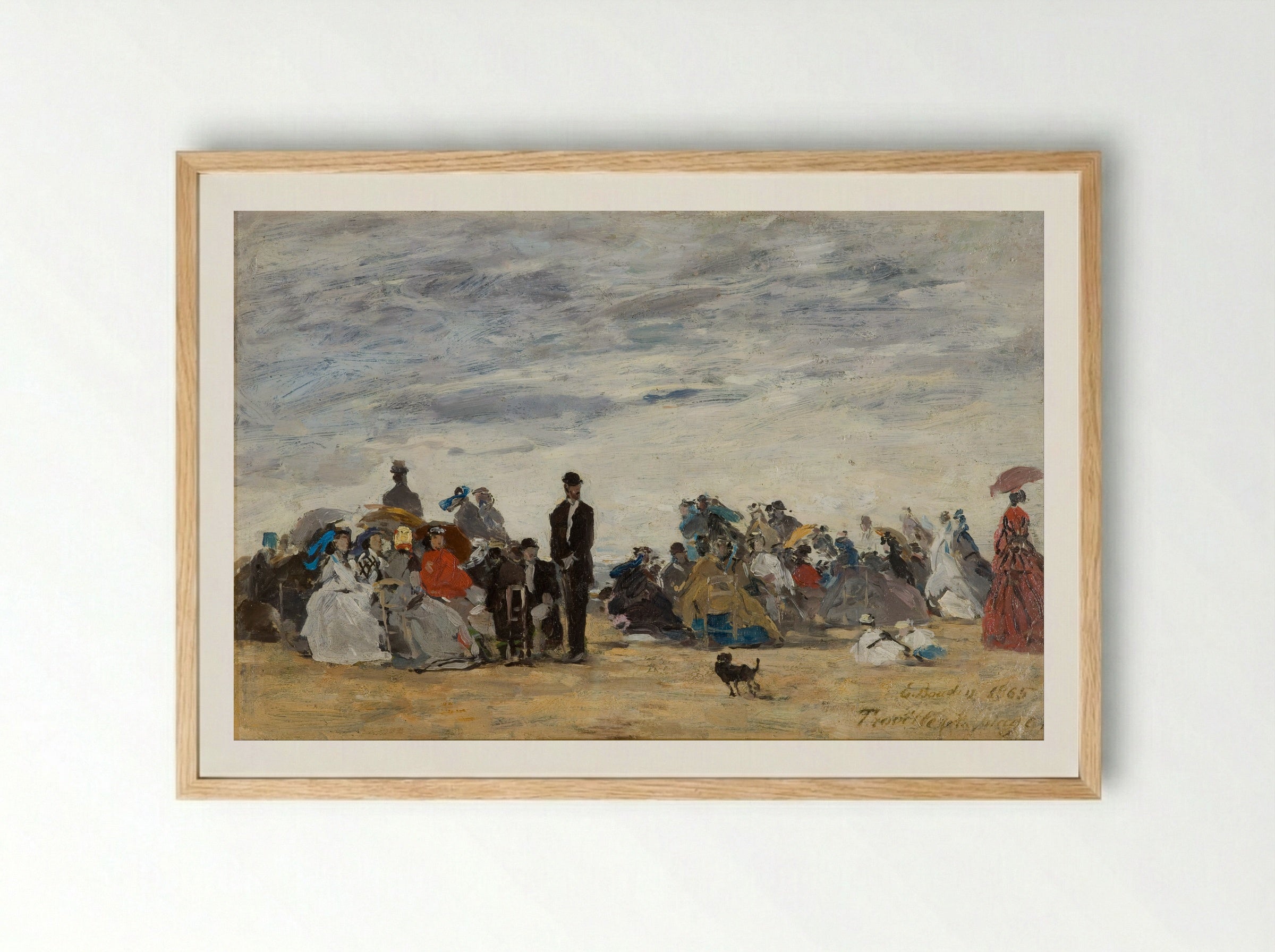 Figures on the Beach at Trouville - Eugène Boudin - Framed Print Wood