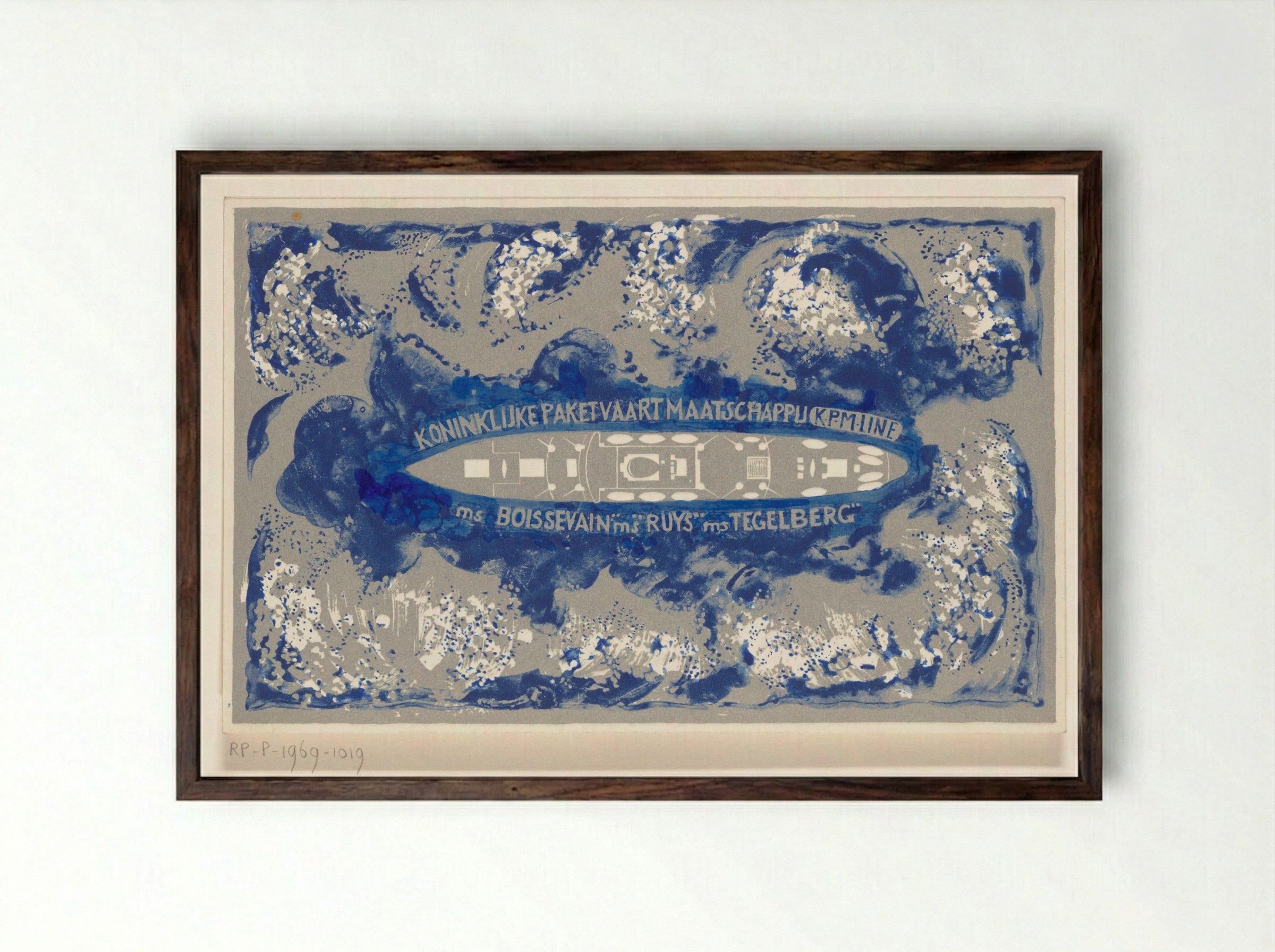 Schip van de Koninklijke Paketvaart-Maatschappij - Carel Adolph Lion Cachet - Framed Print Dark Wood
