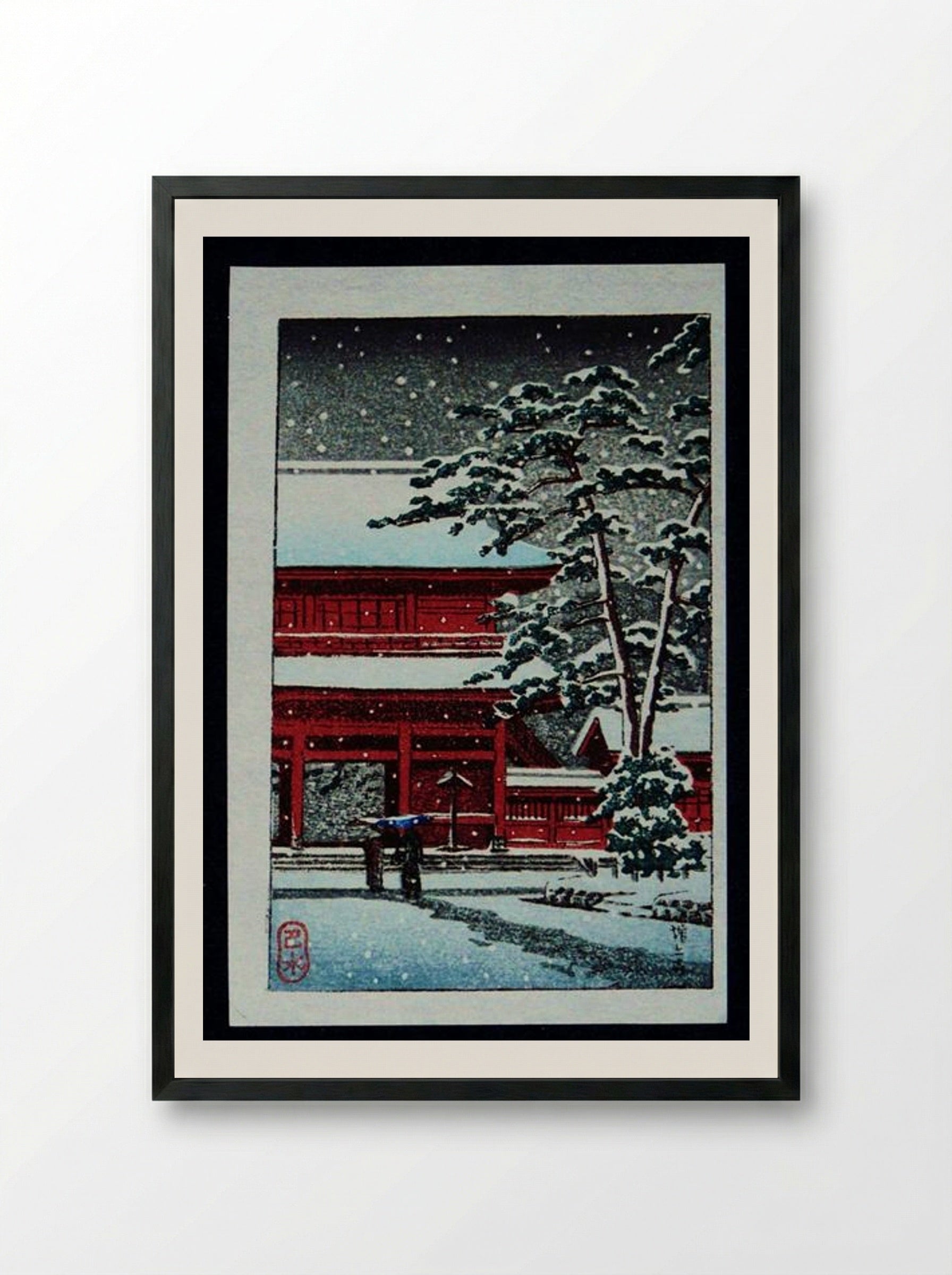 Snow at Zoji Temple - Hasui Kawase - Framed Print Black