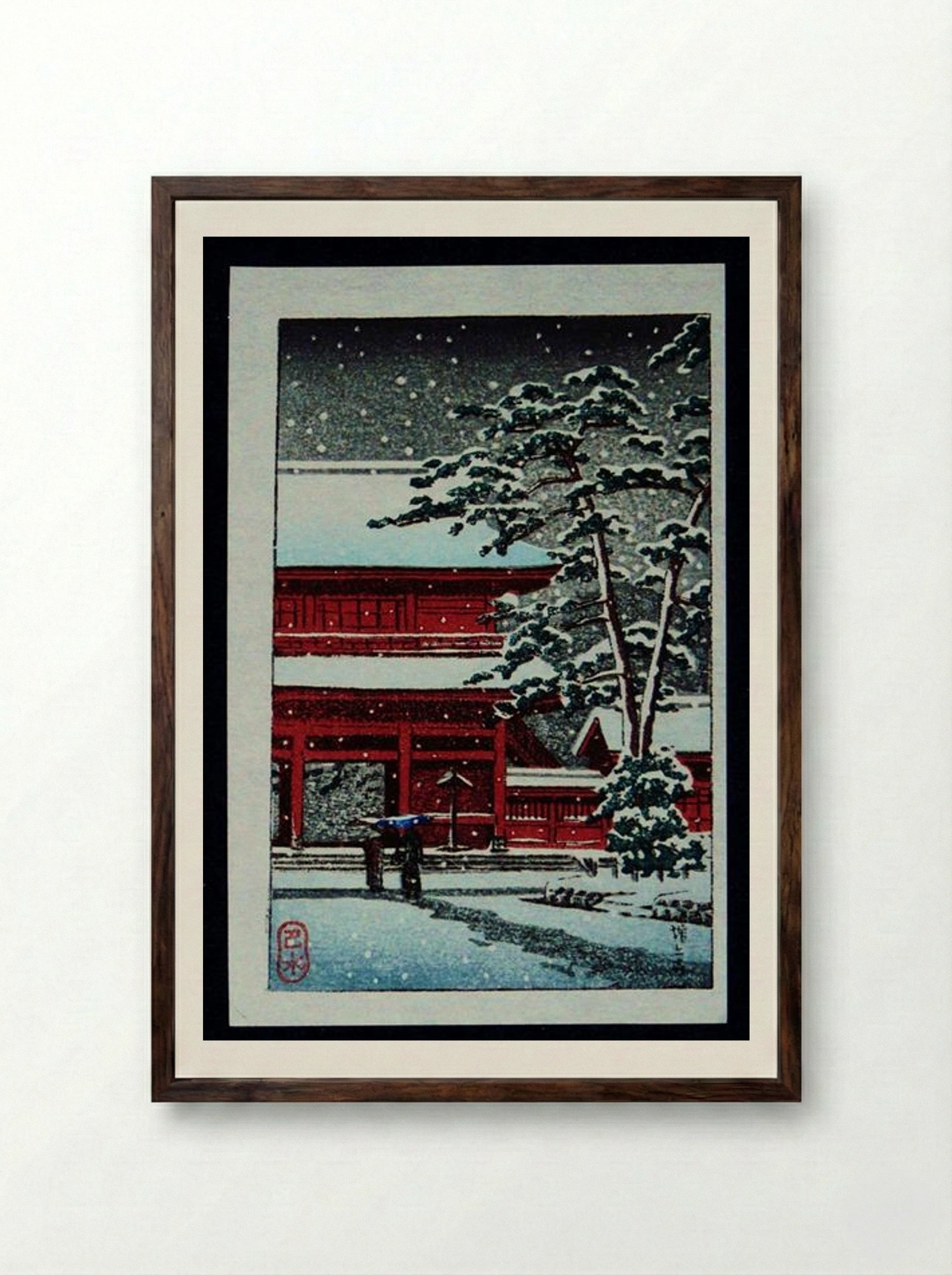 Snow at Zoji Temple - Hasui Kawase - Framed Print Dark Wood