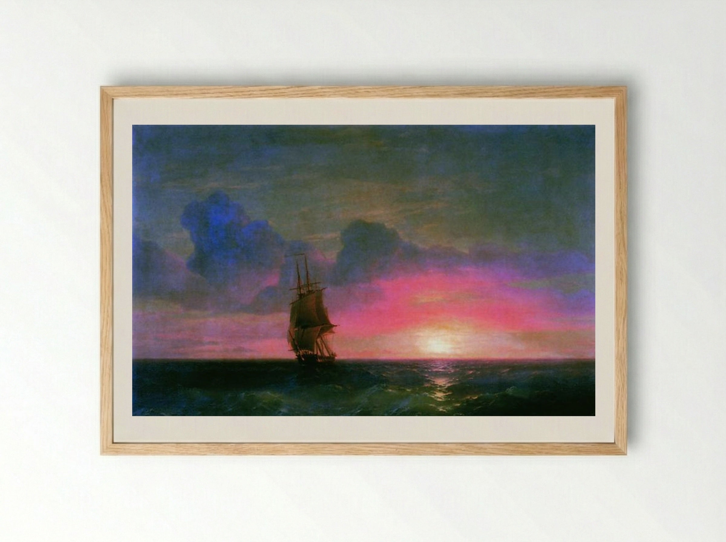 Sunset. A lone sailboat - Ivan Aivazovsky - Framed Print Wood