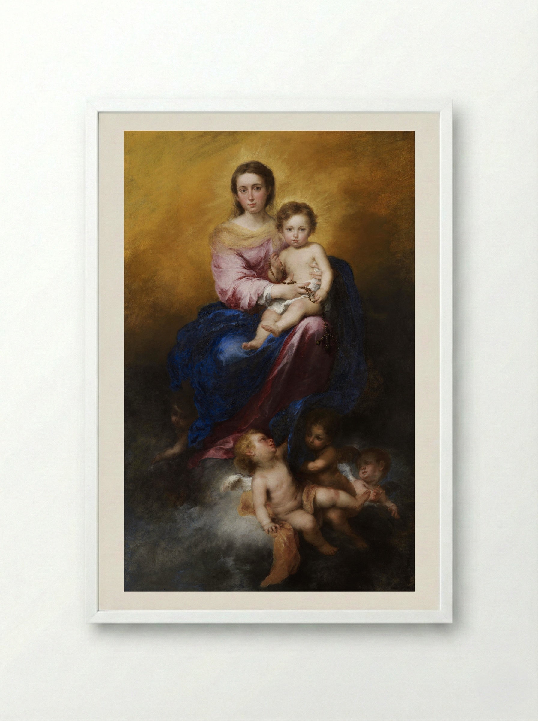 The Virgin of the Rosary - Bartolomé Esteban Murillo - Framed Print White