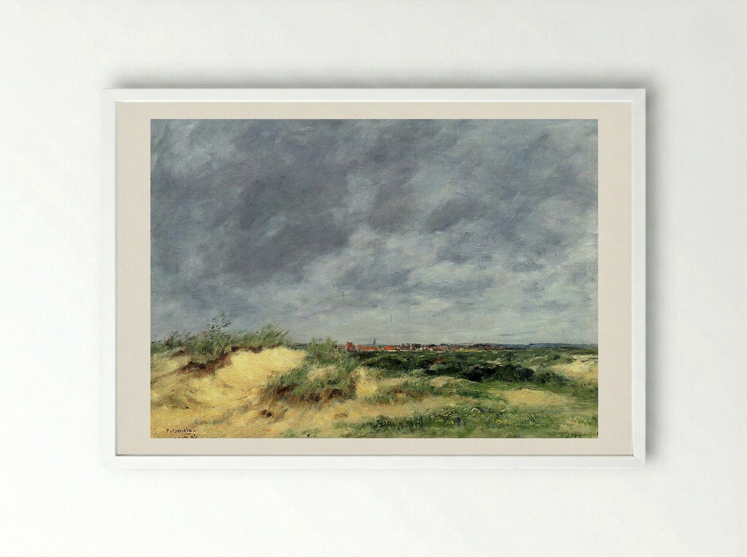 The Berck Dunes - Eugène Boudin - Framed Print White