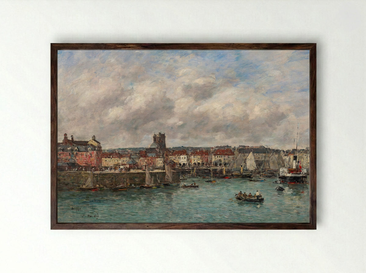 The Port of Dieppe - Eugène Boudin - Framed Print Dark Wood