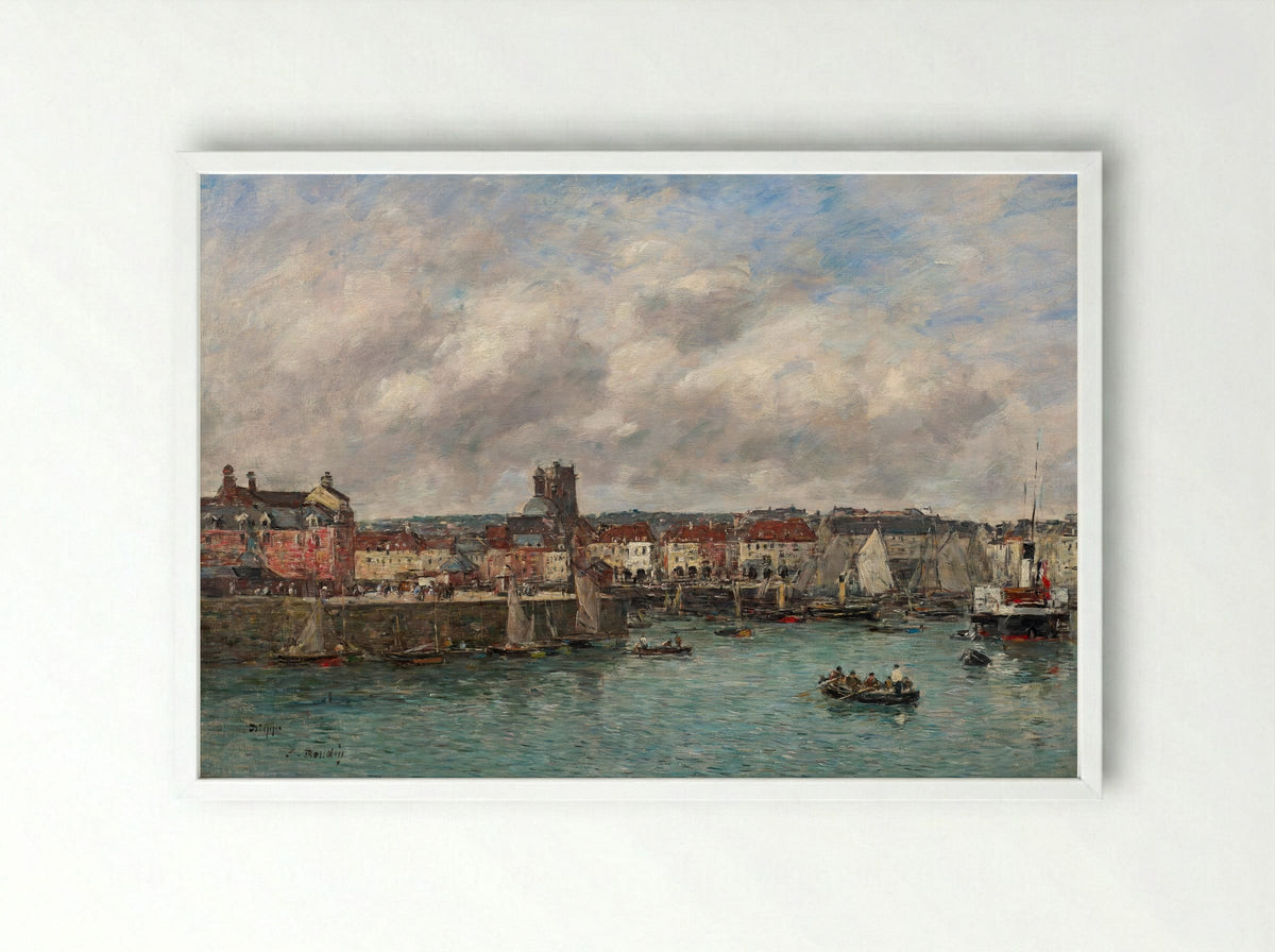 The Port of Dieppe - Eugène Boudin - Framed Print White