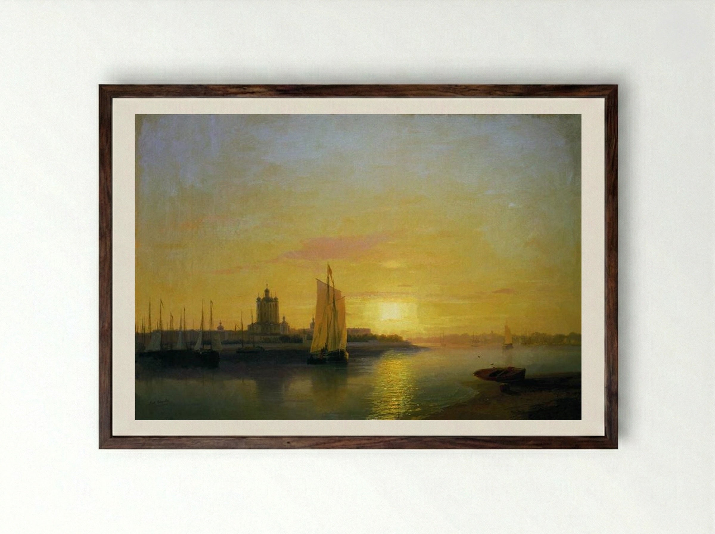 Smolny Convent at Sunset - Ivan Aivazovsky - Framed Print Dark Wood