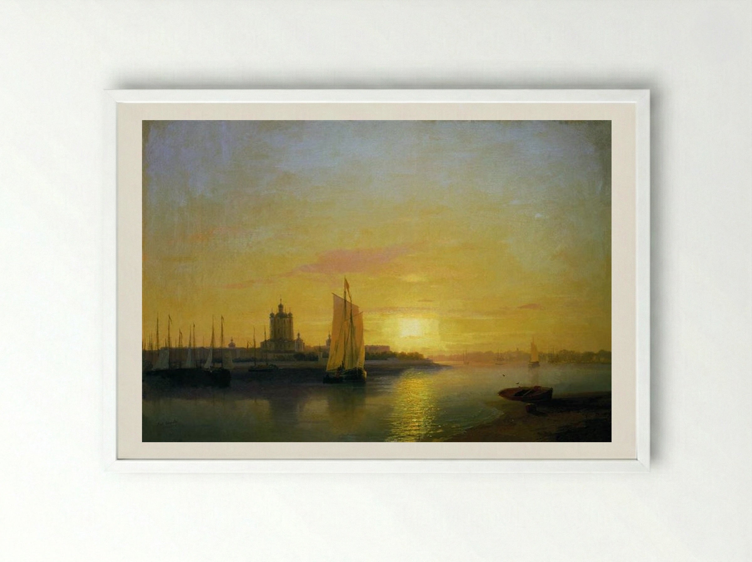 Smolny Convent at Sunset - Ivan Aivazovsky - Framed Print White