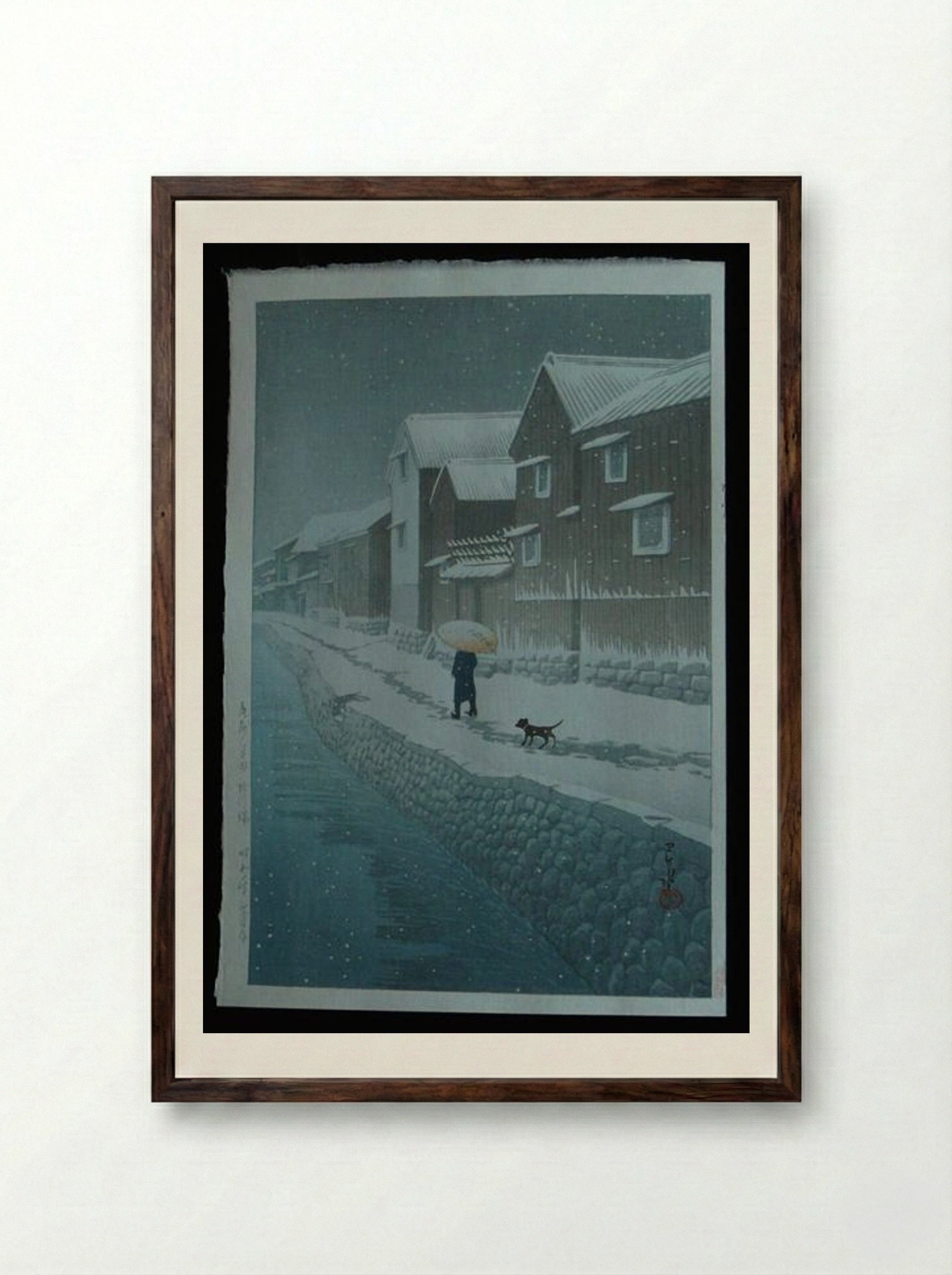 Snow at Shinkawabata - Hasui Kawase - Framed Print Dark Wood