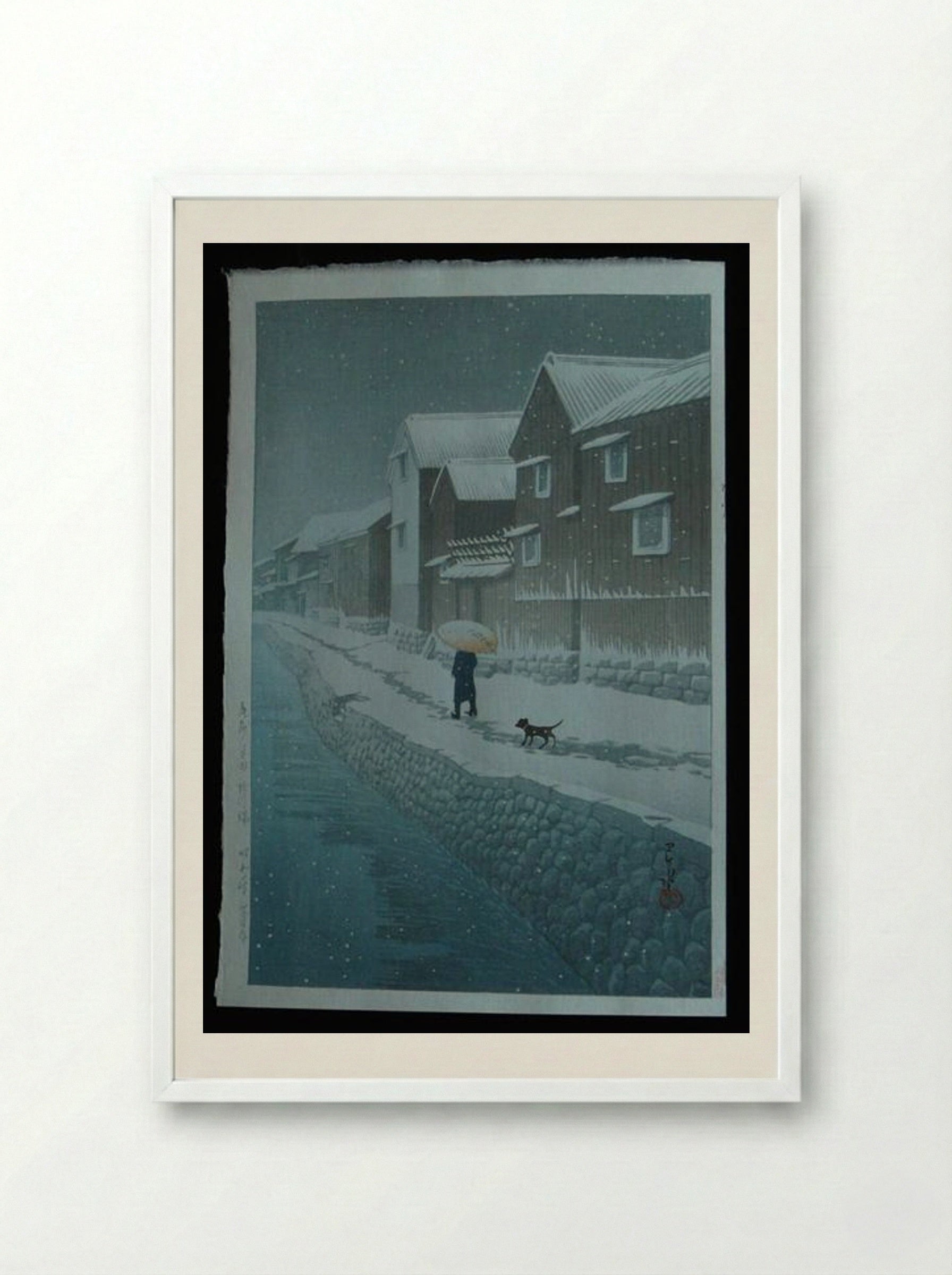 Snow at Shinkawabata - Hasui Kawase - Framed Print White