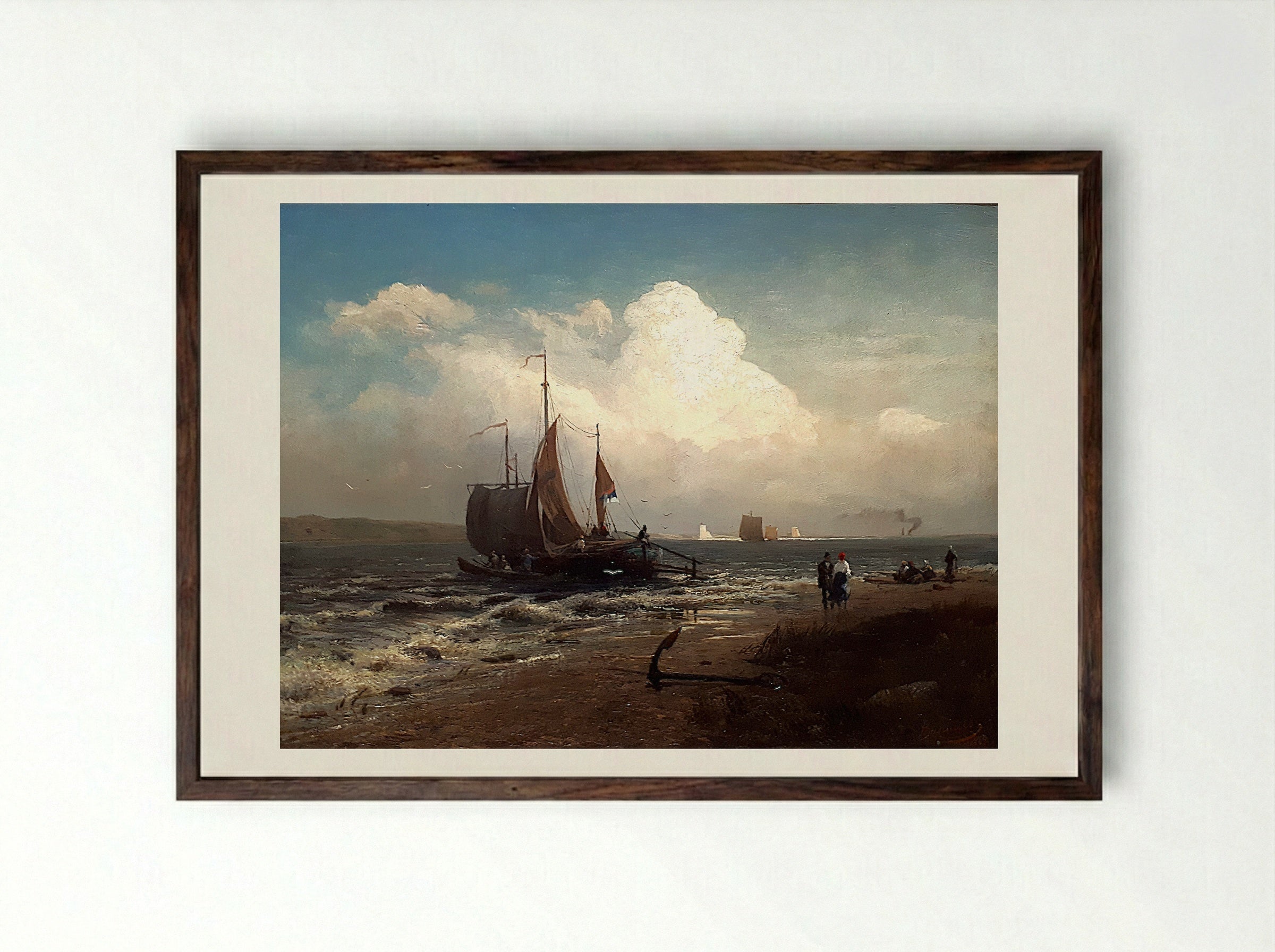 On the River. Windy Day - Fyodor Vasilyev - Framed Print Dark Wood