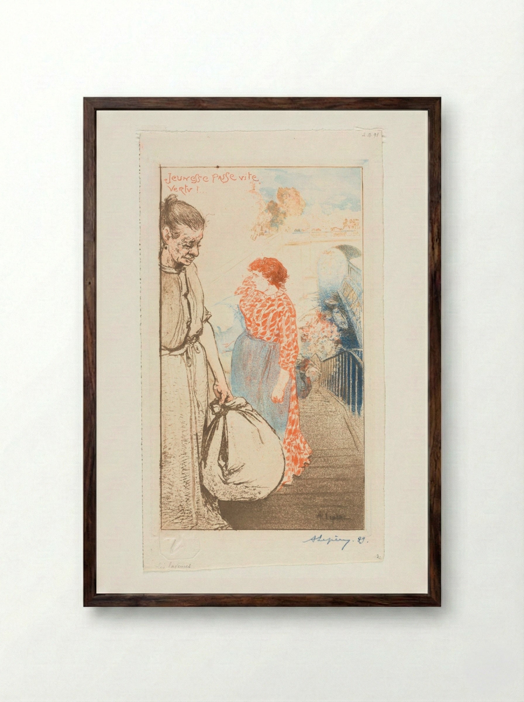 Washerwomen (Les Laveuses) - Auguste Louis Lepère - Framed Print Dark Wood