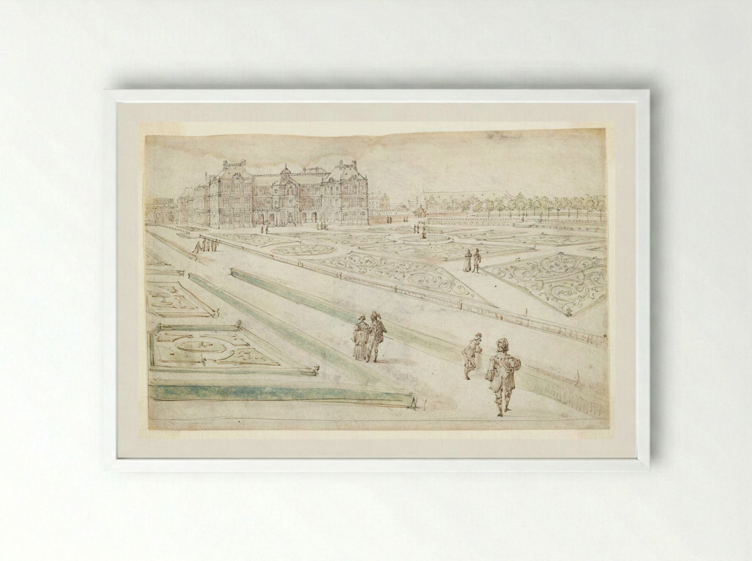 View of the Luxembourg Palace from the Grand Parterre - Israël Silvestre - Framed Print White