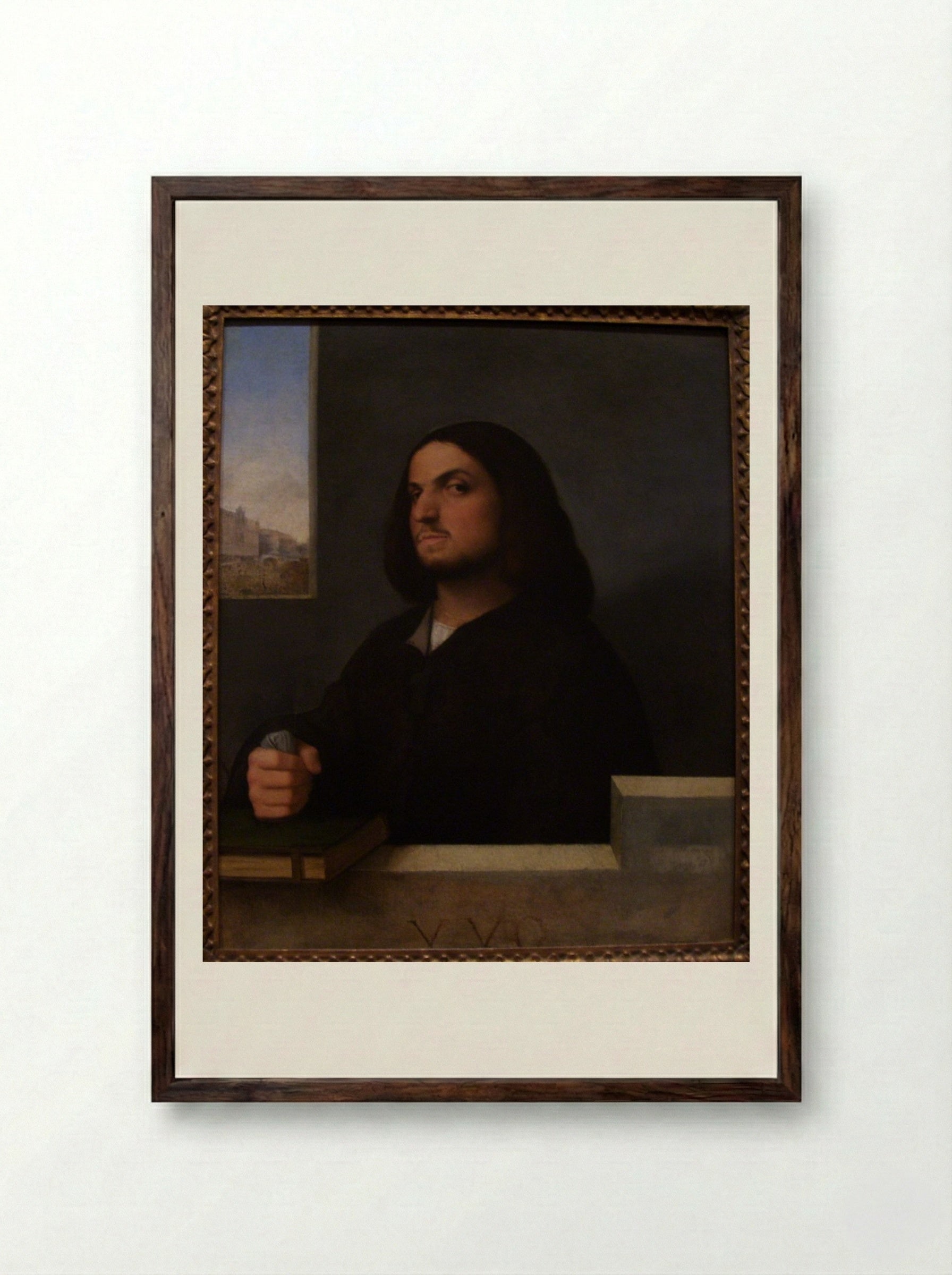 Portrait of a Venetian Gentleman - Giorgione - Framed Print Dark Wood